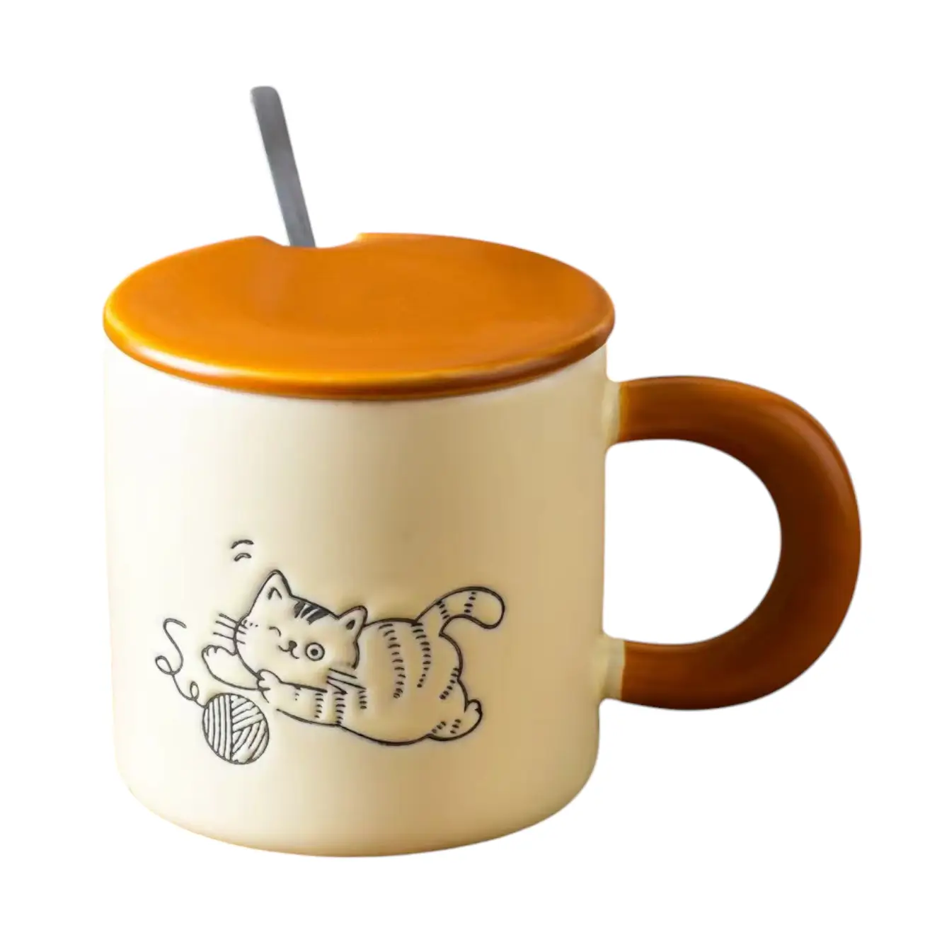 13oz. Playful Cat Mug w/ Lid & Spoon - Image 2