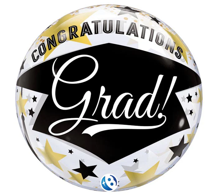 22" Clear Congrats Grad w/ Stars Bubble Balloon