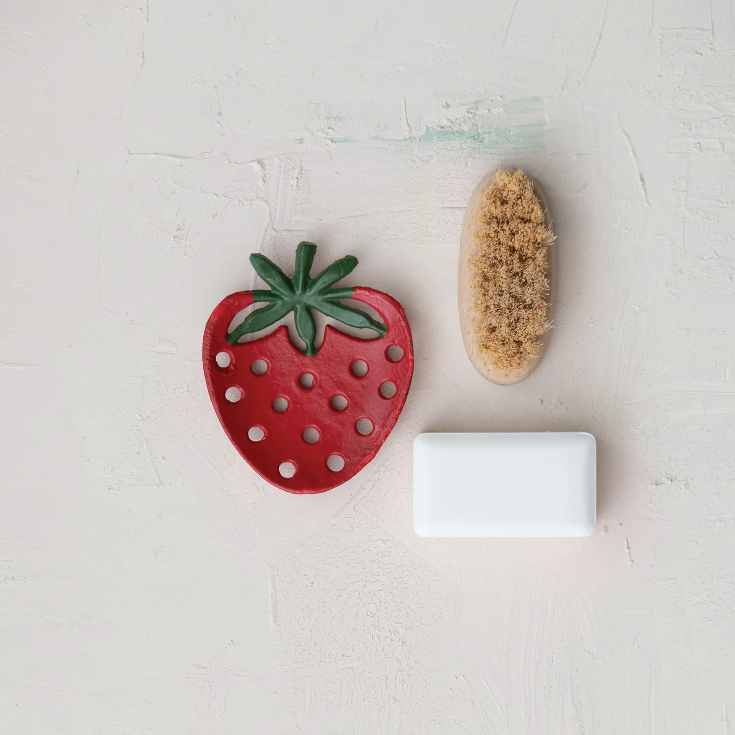 5.25" Cast Iron Strawberry Shaped Soap Dish - Red/Green - Image 2