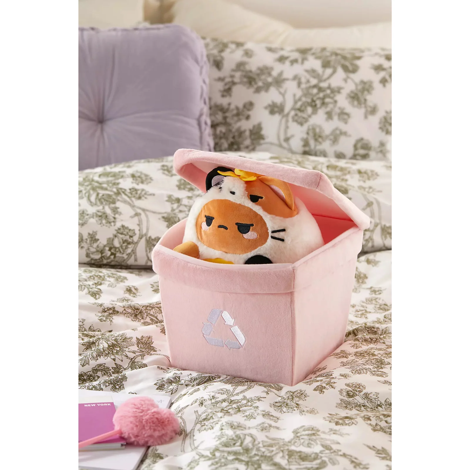 8" Calico Cat Tayto Plush w/ Pink Trashcan - Image 3