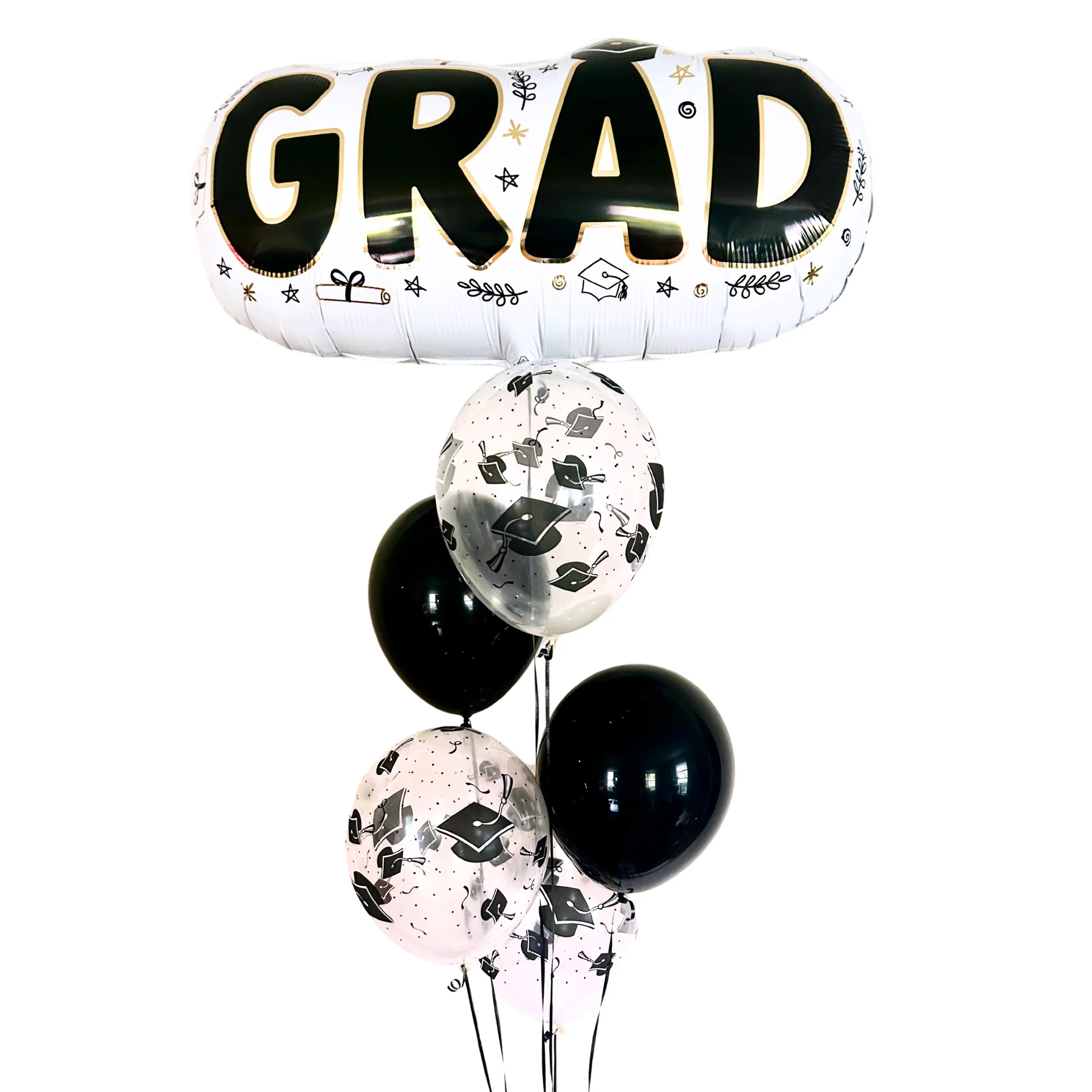 B/W Grad Graduation Balloon Bundle