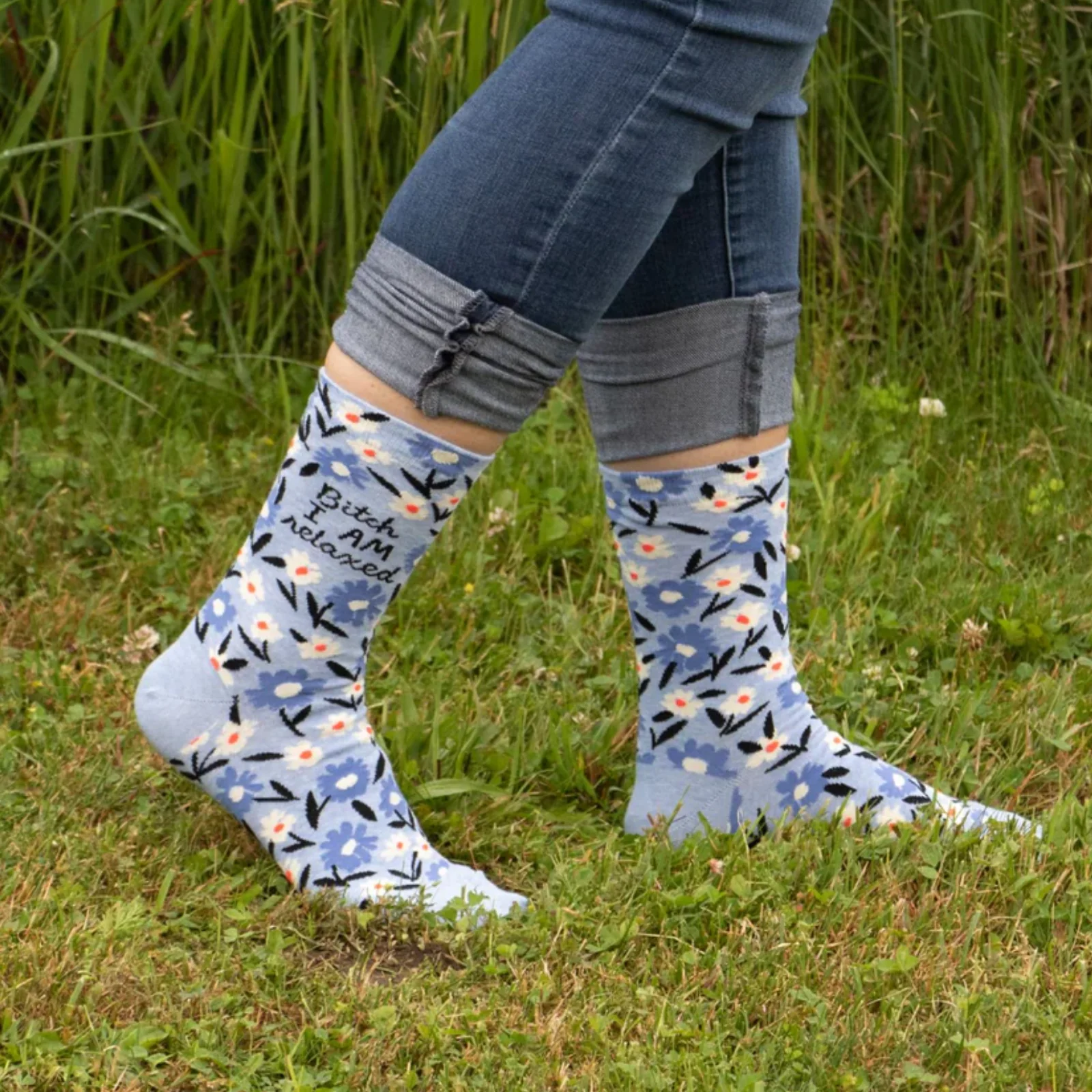 Blue Q Womens Crew Socks 'Bitch I am Relaxed' - Image 3