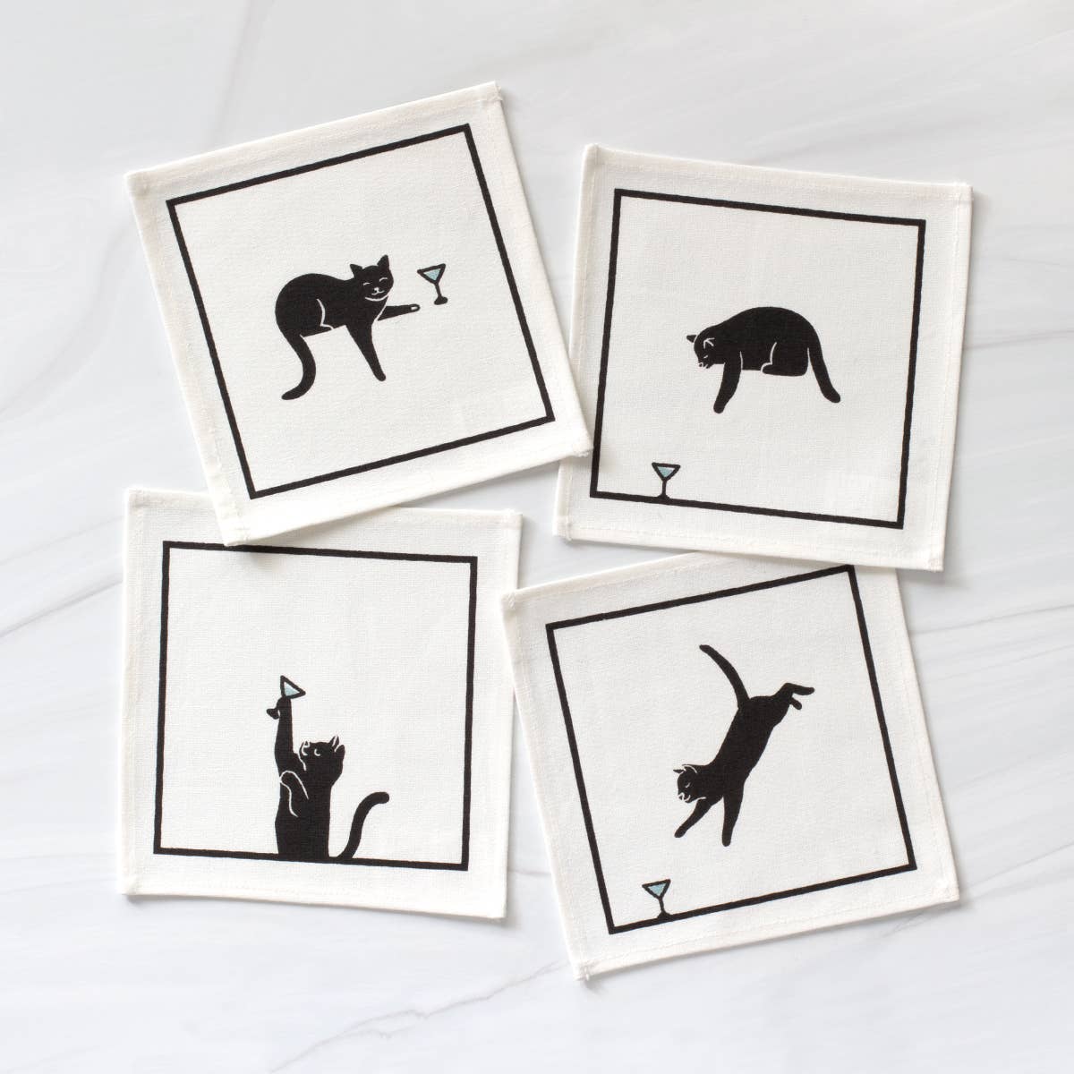 Black Cat Martini Cocktail Napkin Set