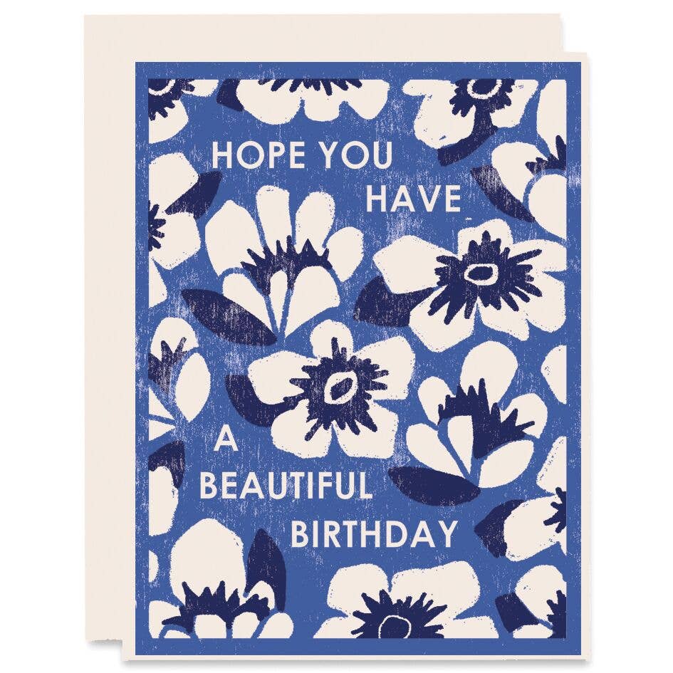 Blue Floral Beautiful - Birthday Card
