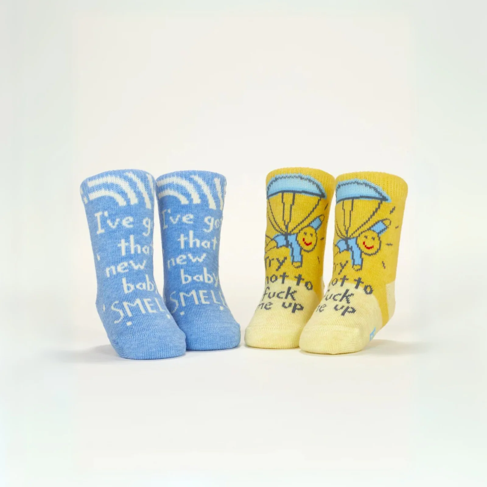 Blue Q Baby Socks Set of 2 Pairs - 'I've Got That New Baby Smell' & 'Try Not to F*ck Me Up' - Image 3