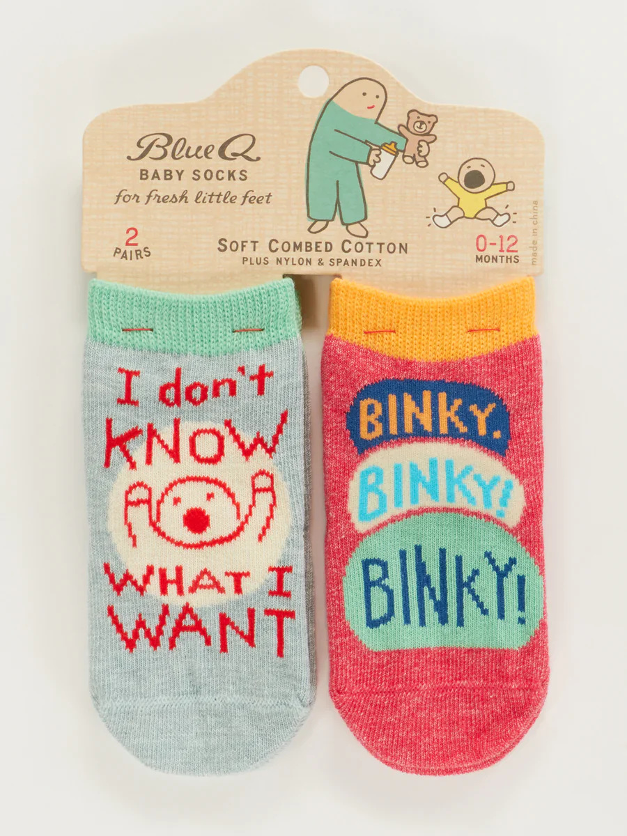 Blue Q Baby Socks Set of 2 Pairs - 'I Don't Know' / 'Binky'