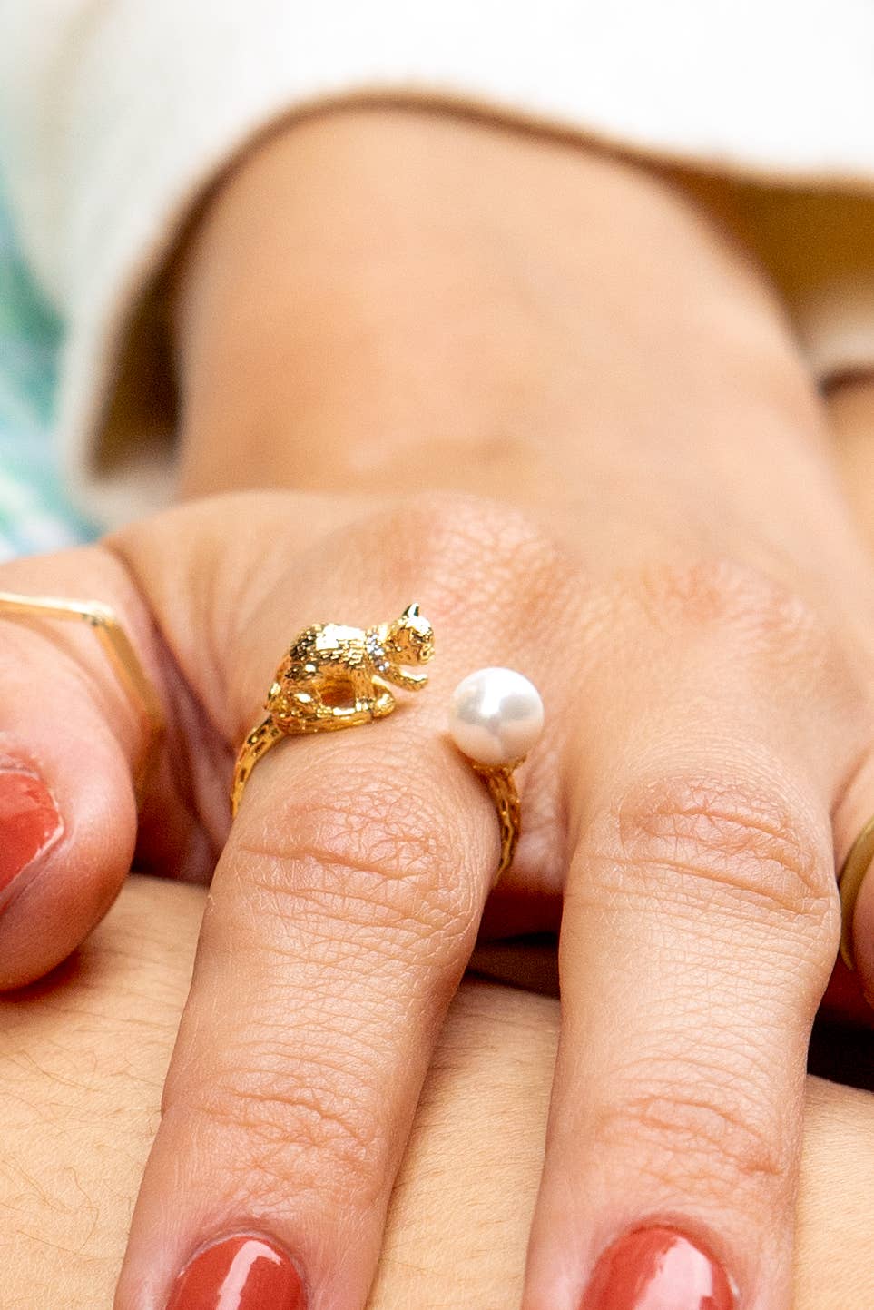 18K Gold Plated + Pearl Ring - Cat's Cradle - Image 2