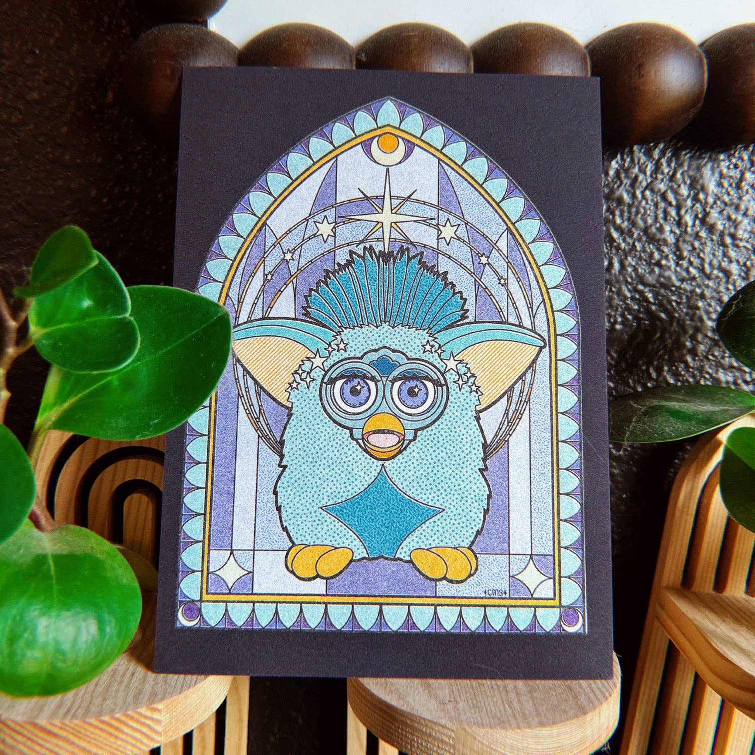 5" x 7" Celestial Furby Stained Glass Art Print - Moon
