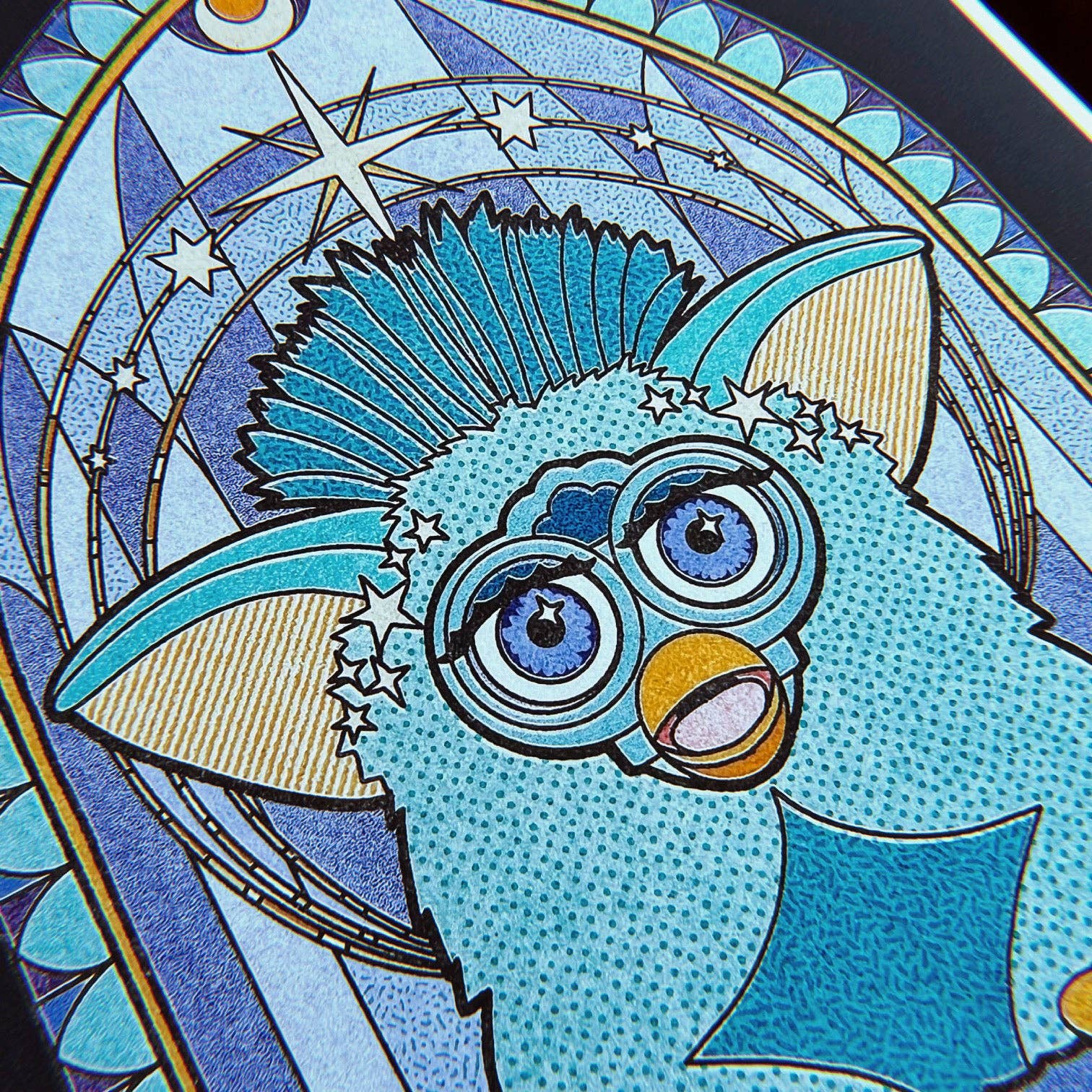 5" x 7" Celestial Furby Stained Glass Art Print - Moon - Image 2