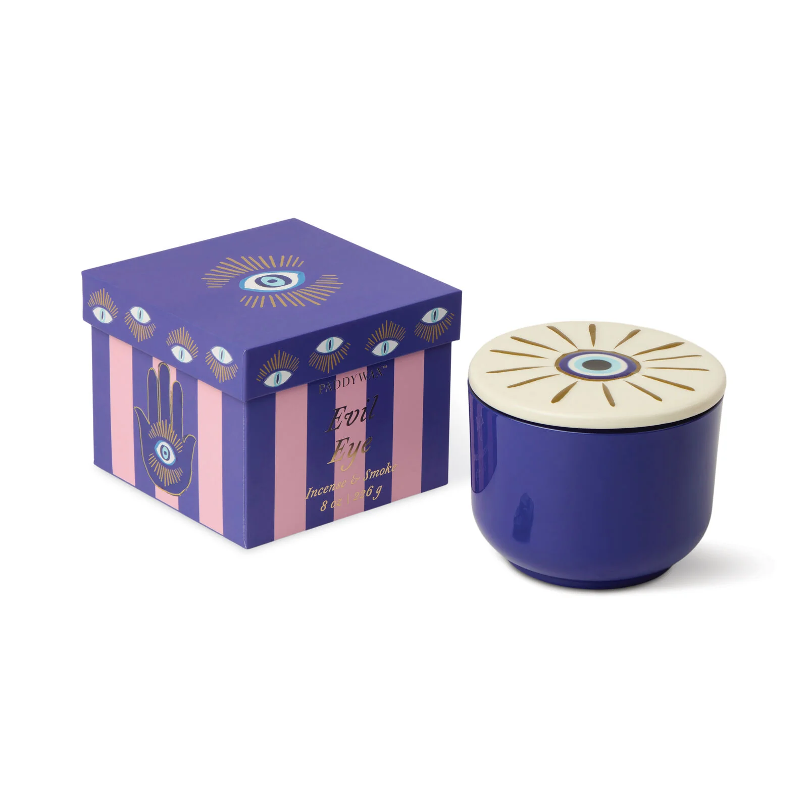Charmed 8oz. Cobalt Glass w/ Embossed Evil Eye Lid - Incense & Smoke