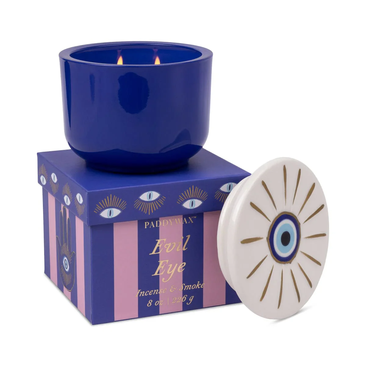 Charmed 8oz. Cobalt Glass w/ Embossed Evil Eye Lid - Incense & Smoke - Image 2