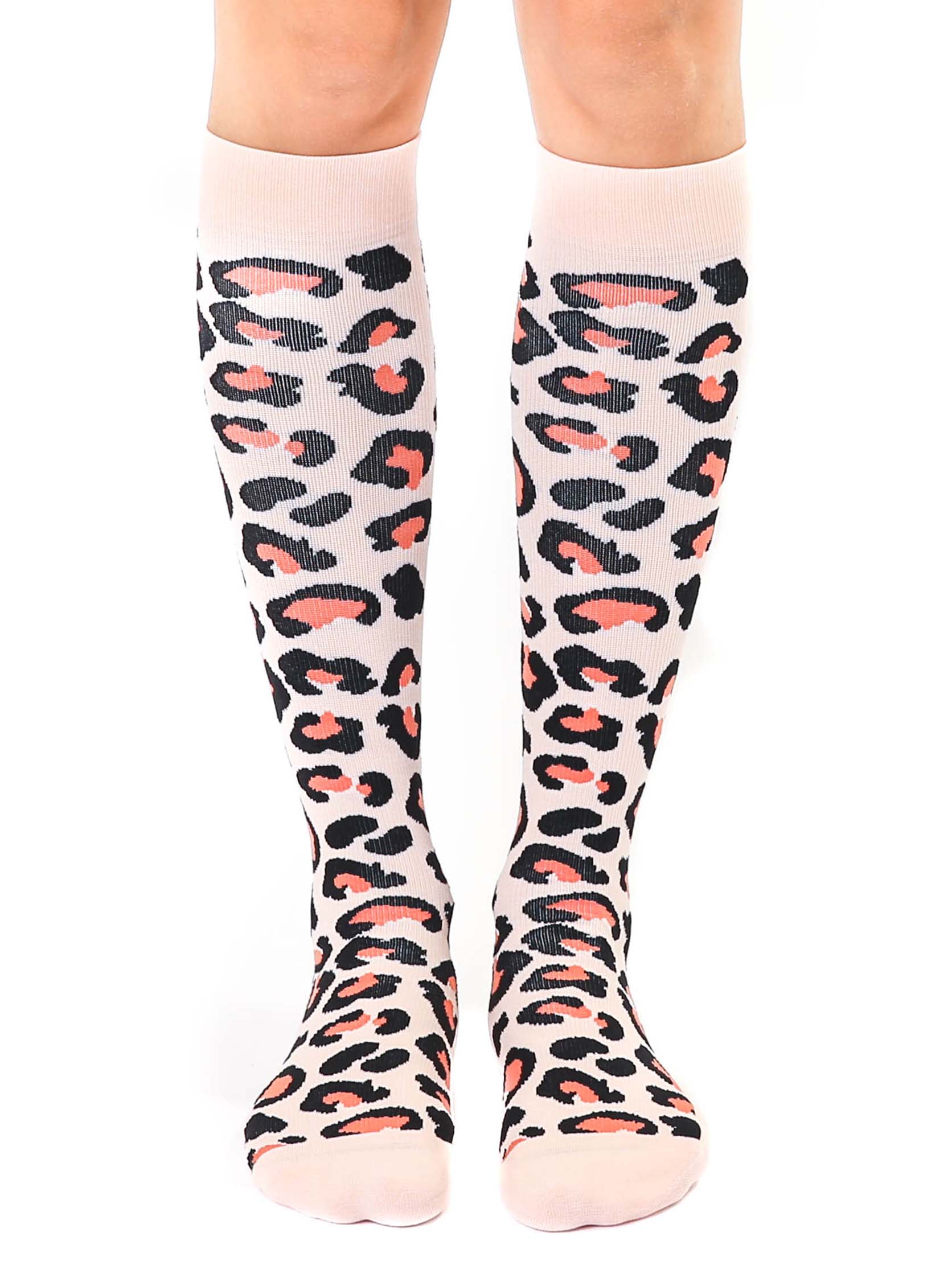 Compression Socks (15-20mmHg) - Leopard Print - Pink