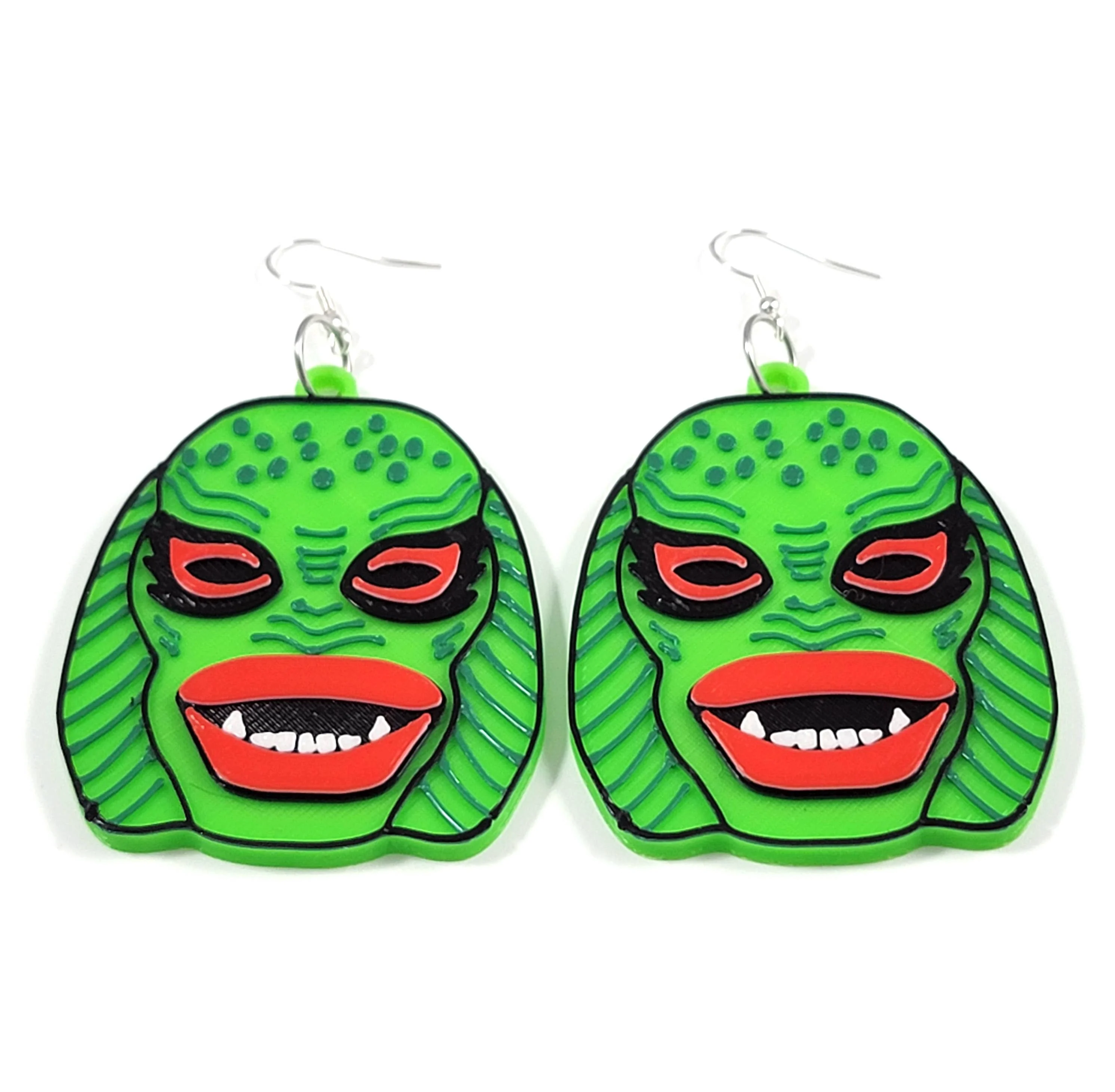3D Printed Swamp Creature Dangle Earrings - Image 3