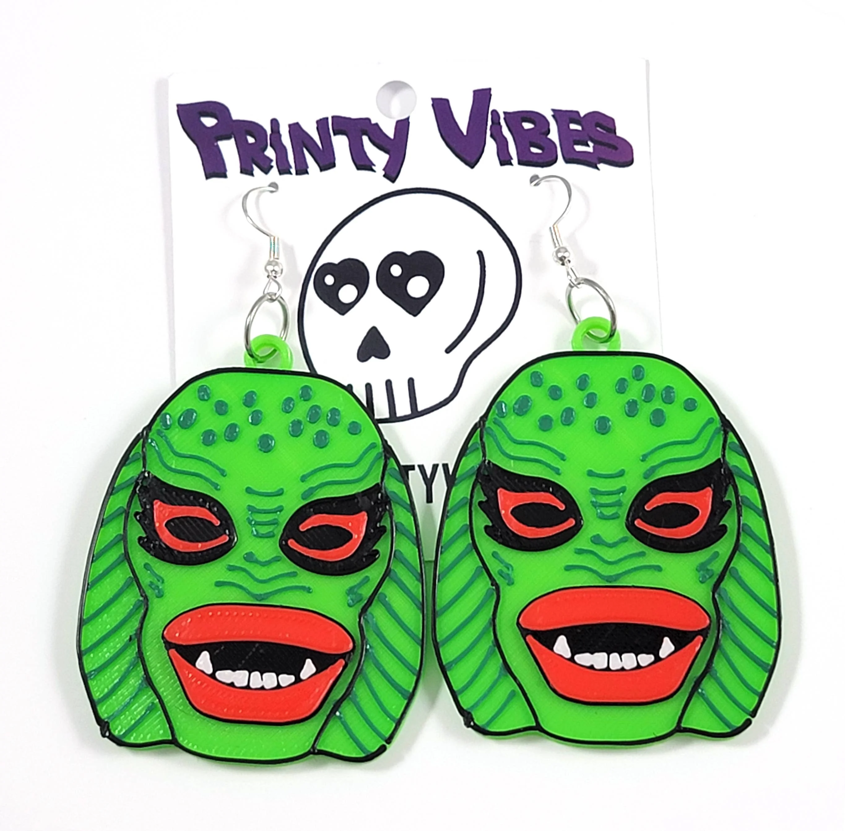 3D Printed Swamp Creature Dangle Earrings - Image 4