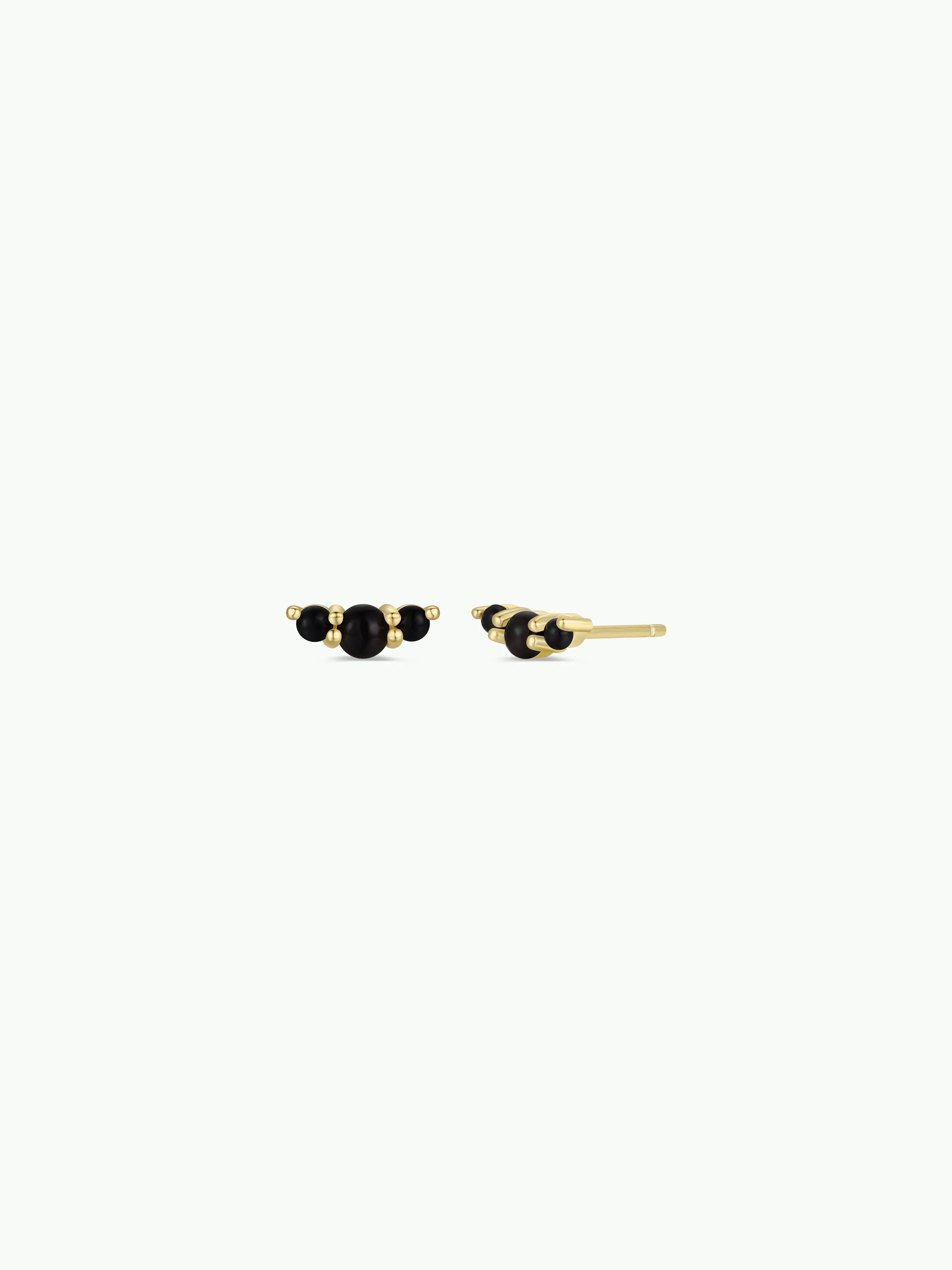 Crescent Gold Earrings - Black Tourmaline