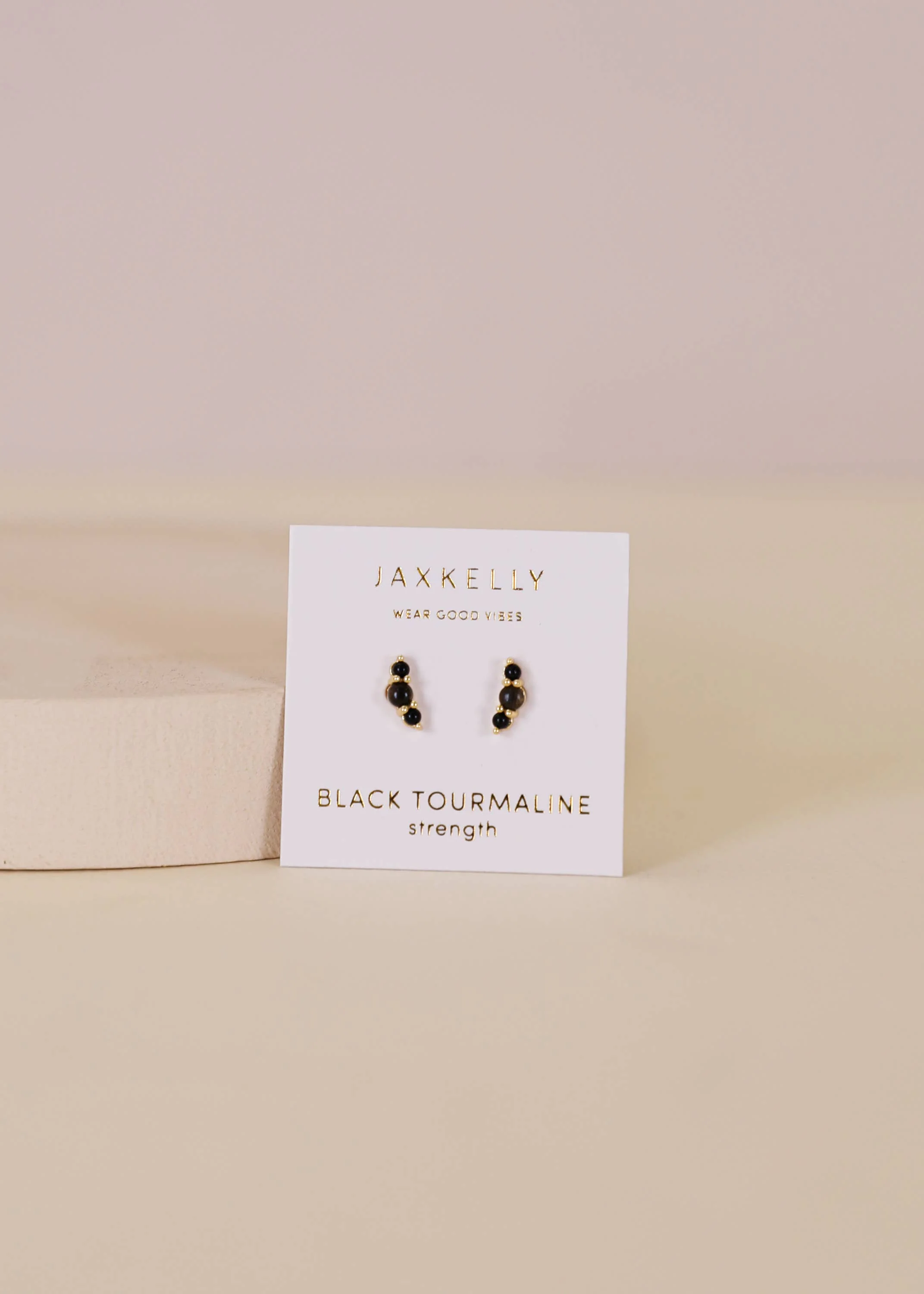 Crescent Gold Earrings - Black Tourmaline - Image 2
