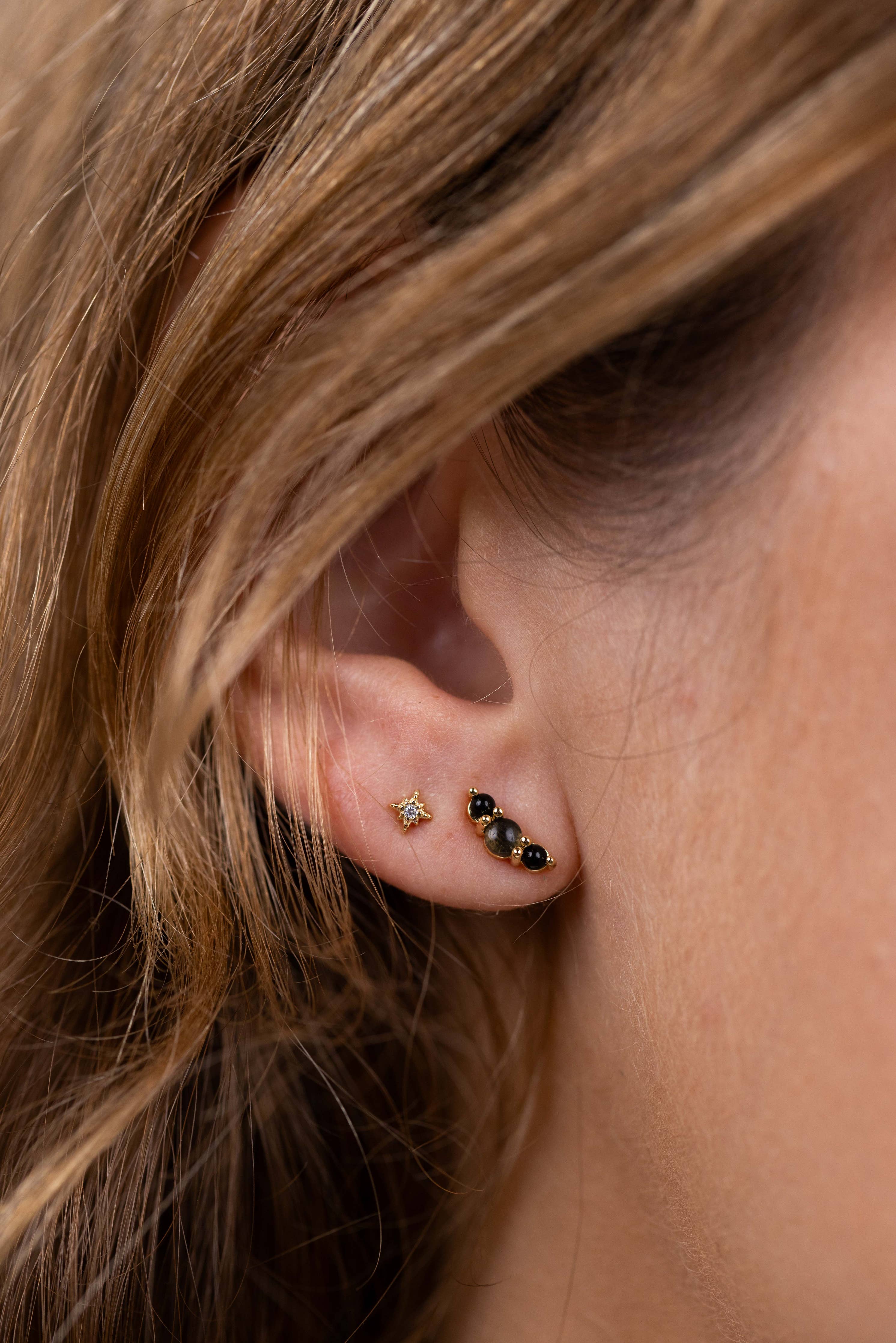 Crescent Gold Earrings - Black Tourmaline - Image 3