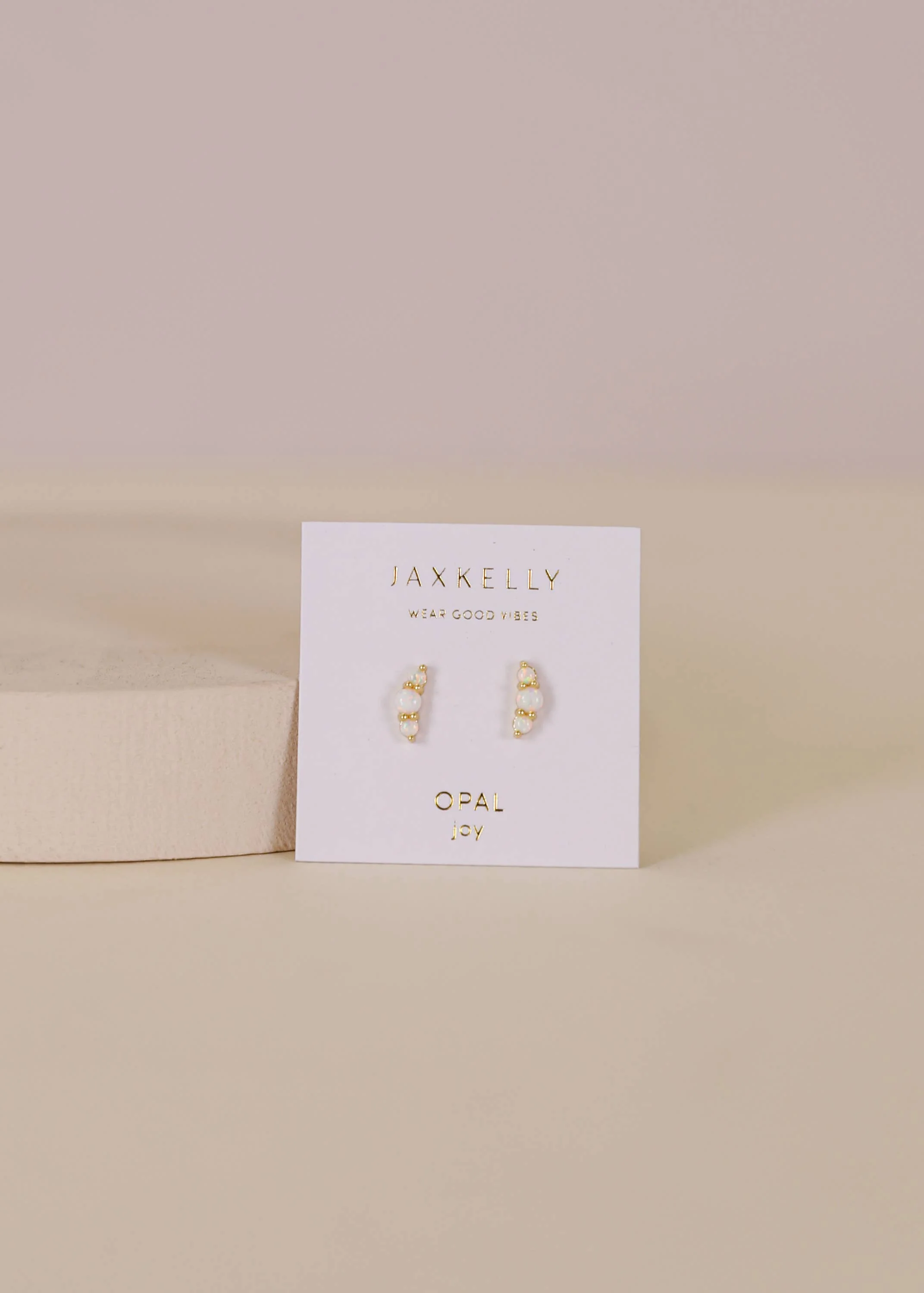 Crescent Gold Earrings - White Opal - Image 2