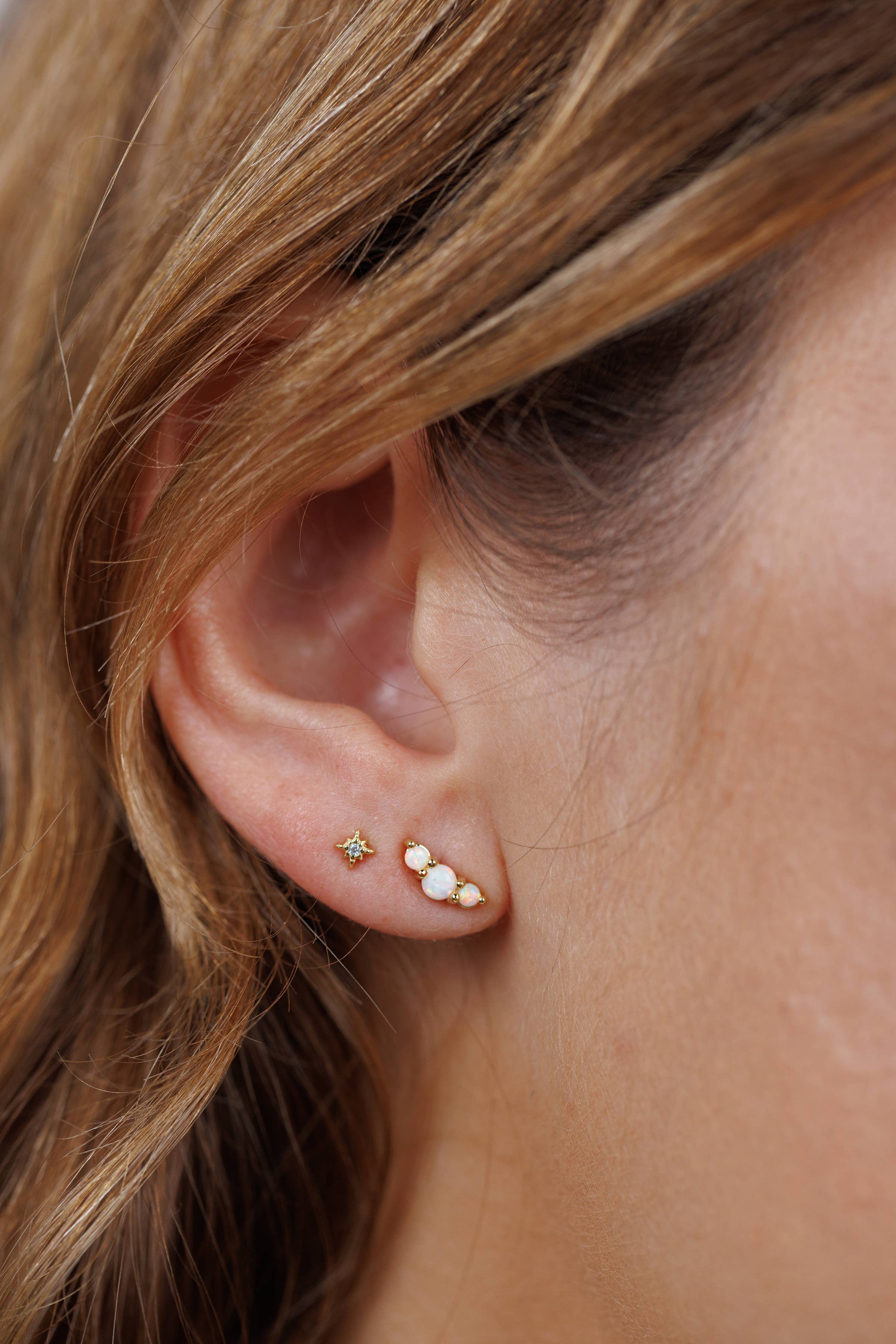 Crescent Gold Earrings - White Opal - Image 3