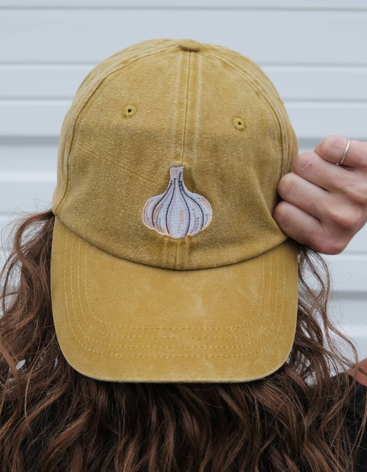 Embroidered Hat - Garlic: Washed Mustard Color - Image 3