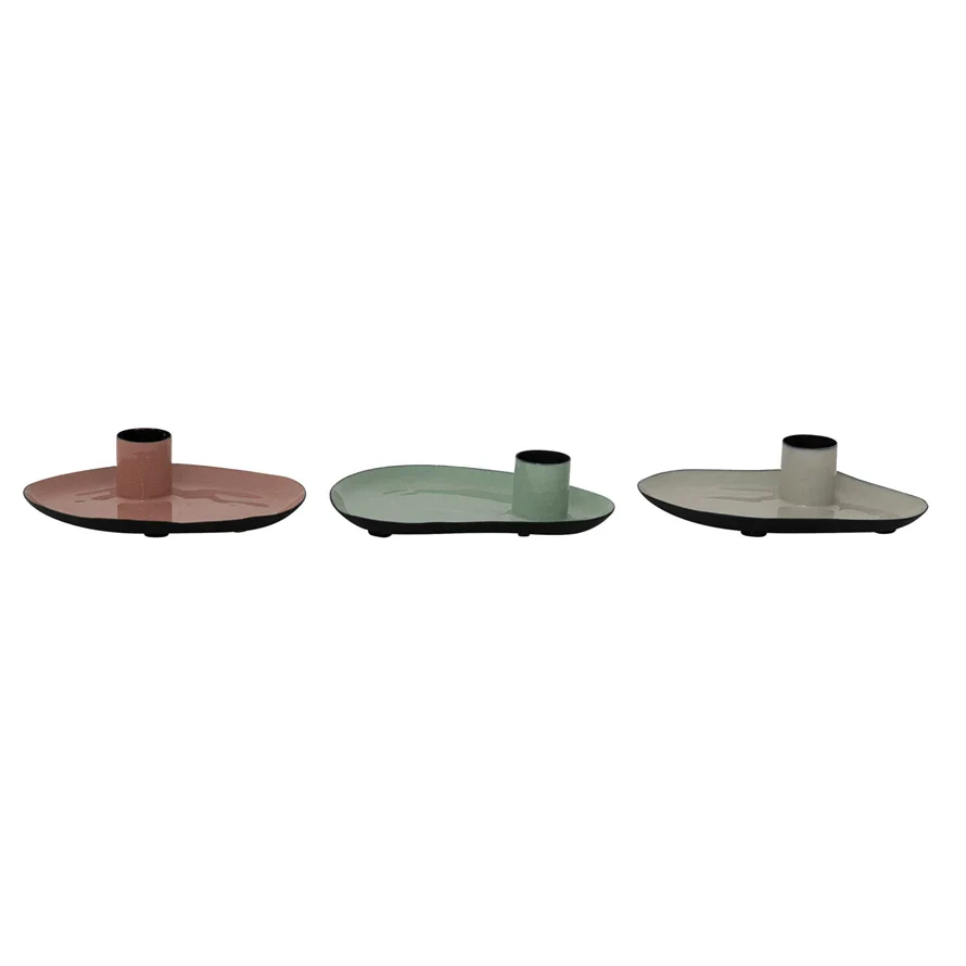 Enameled Metal Taper Holder / Tray