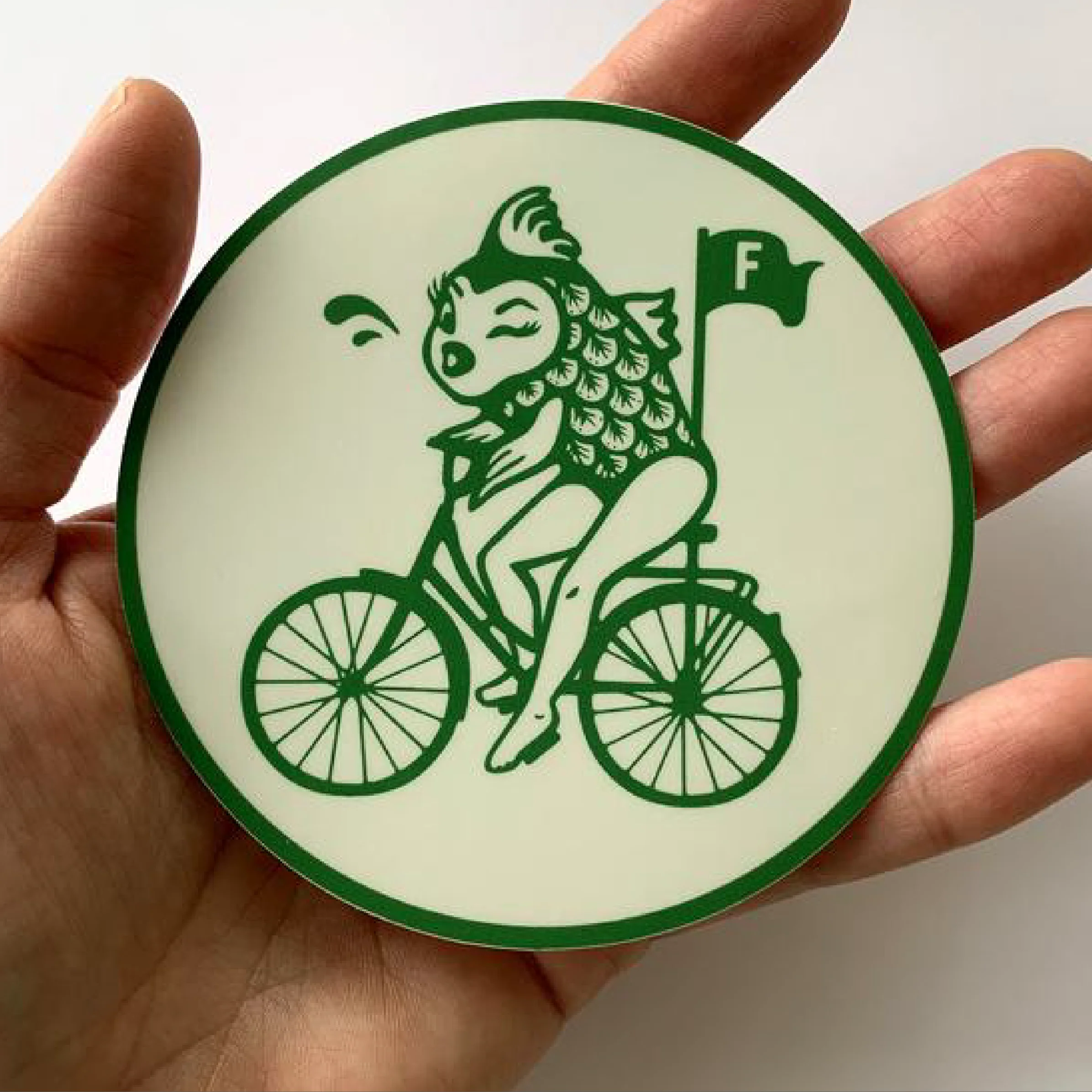 Feminist Bumper Sticker with Fish Riding Bicycle