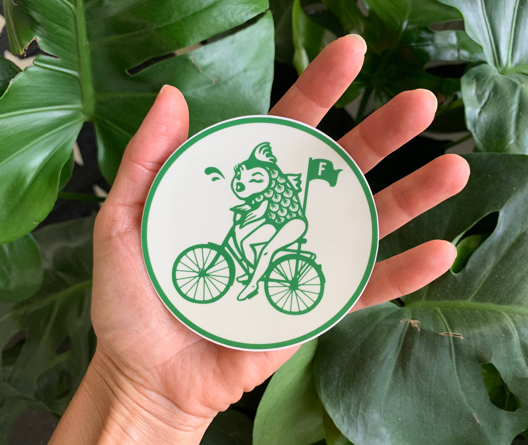 Feminist Bumper Sticker with Fish Riding Bicycle - Image 2