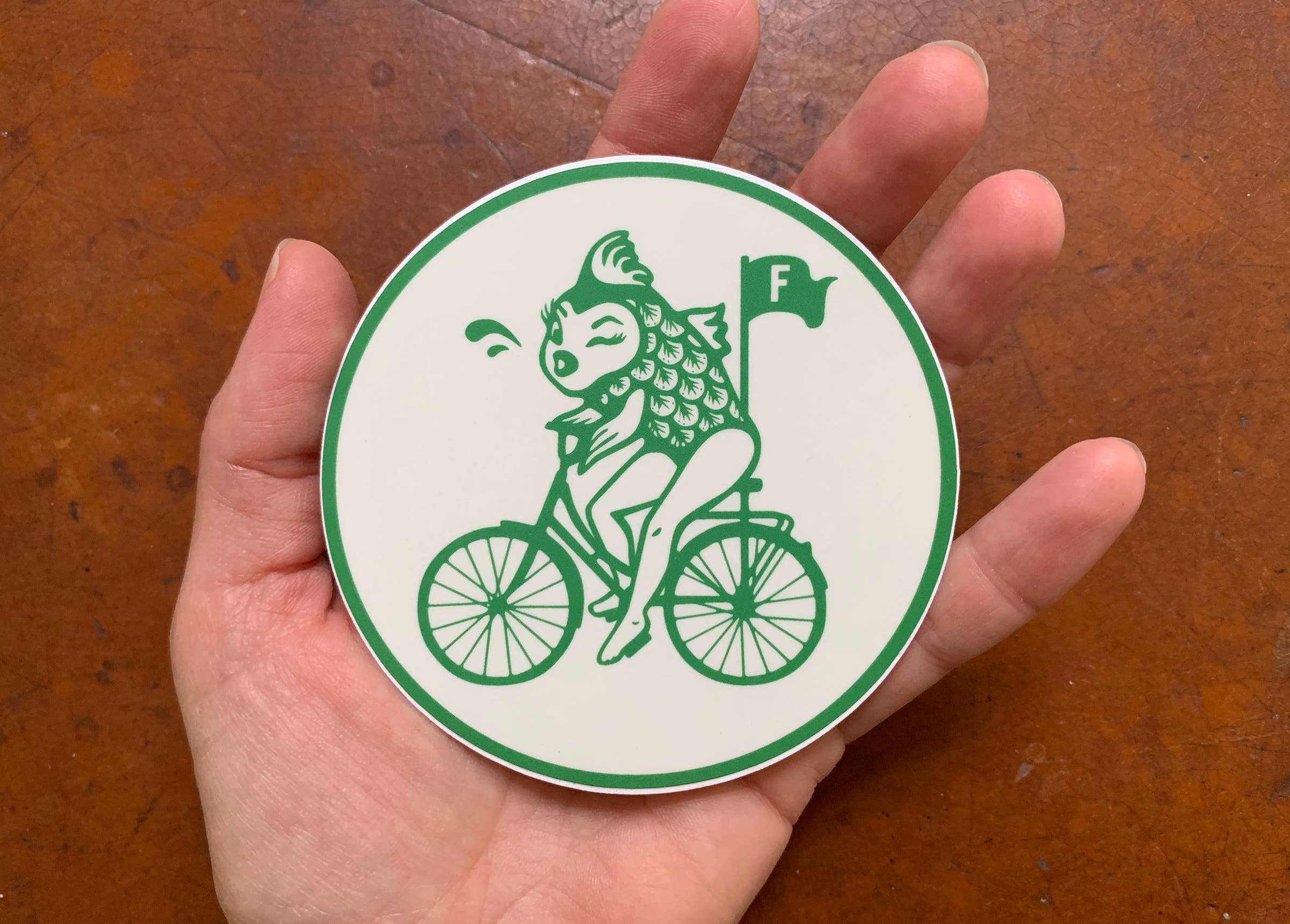 Feminist Bumper Sticker with Fish Riding Bicycle - Image 3