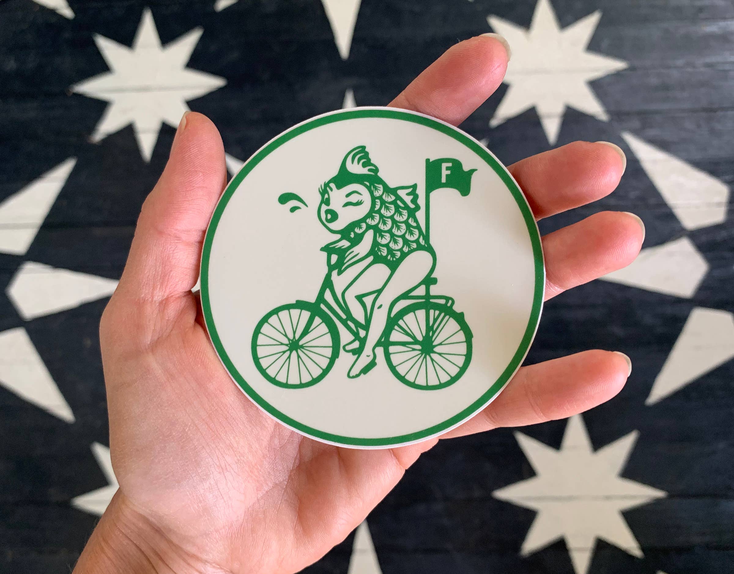 Feminist Bumper Sticker with Fish Riding Bicycle - Image 4
