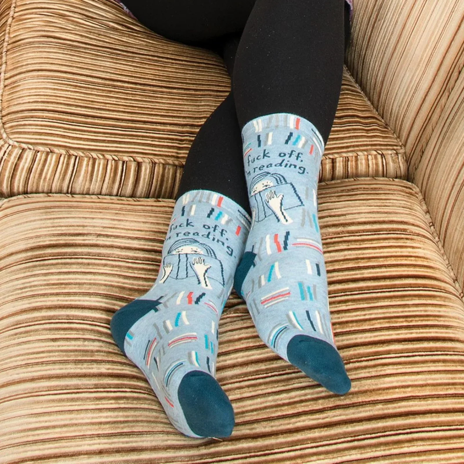 Blue Q Women's Crew Socks 'Fuck Off I'm Reading' - Image 3