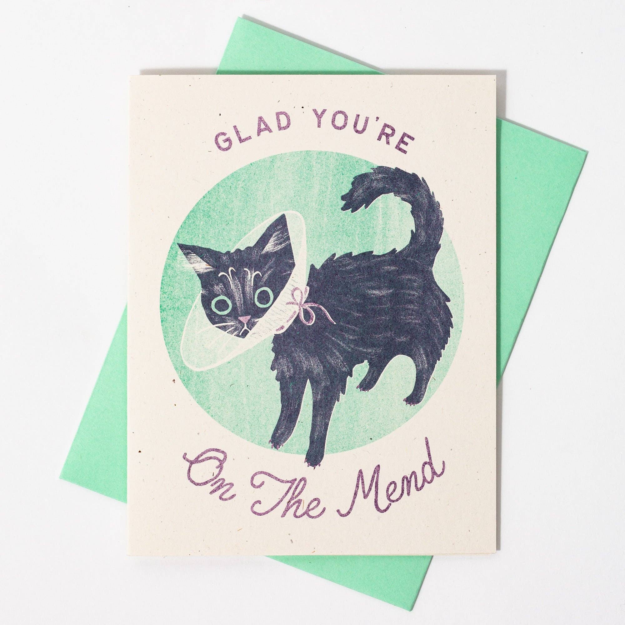 'Glad You're on the Mend' - Risograph Get Well Card - Image 2