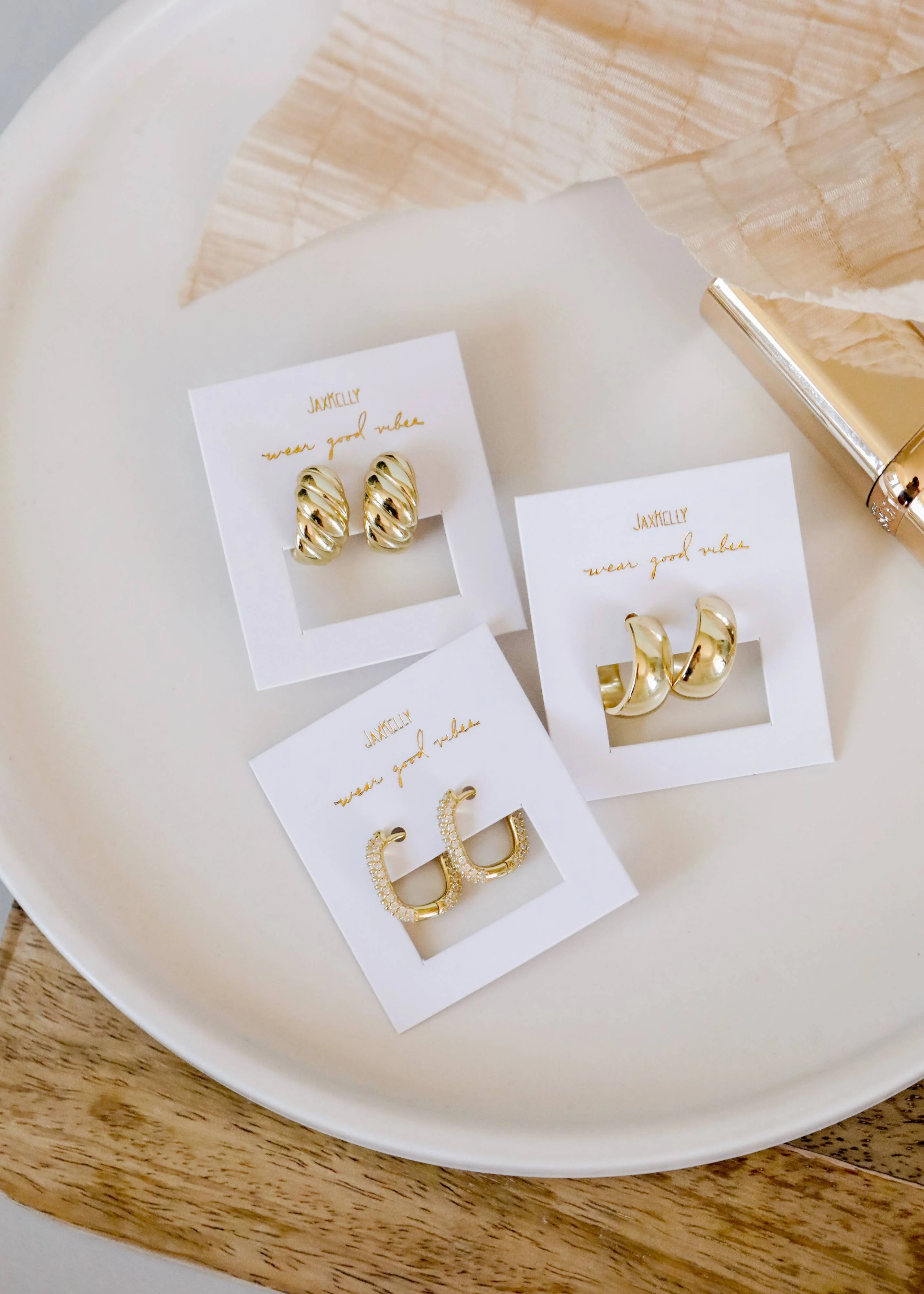 Gold Hoop - Pave - White CZ - Gold Earrings - Image 3