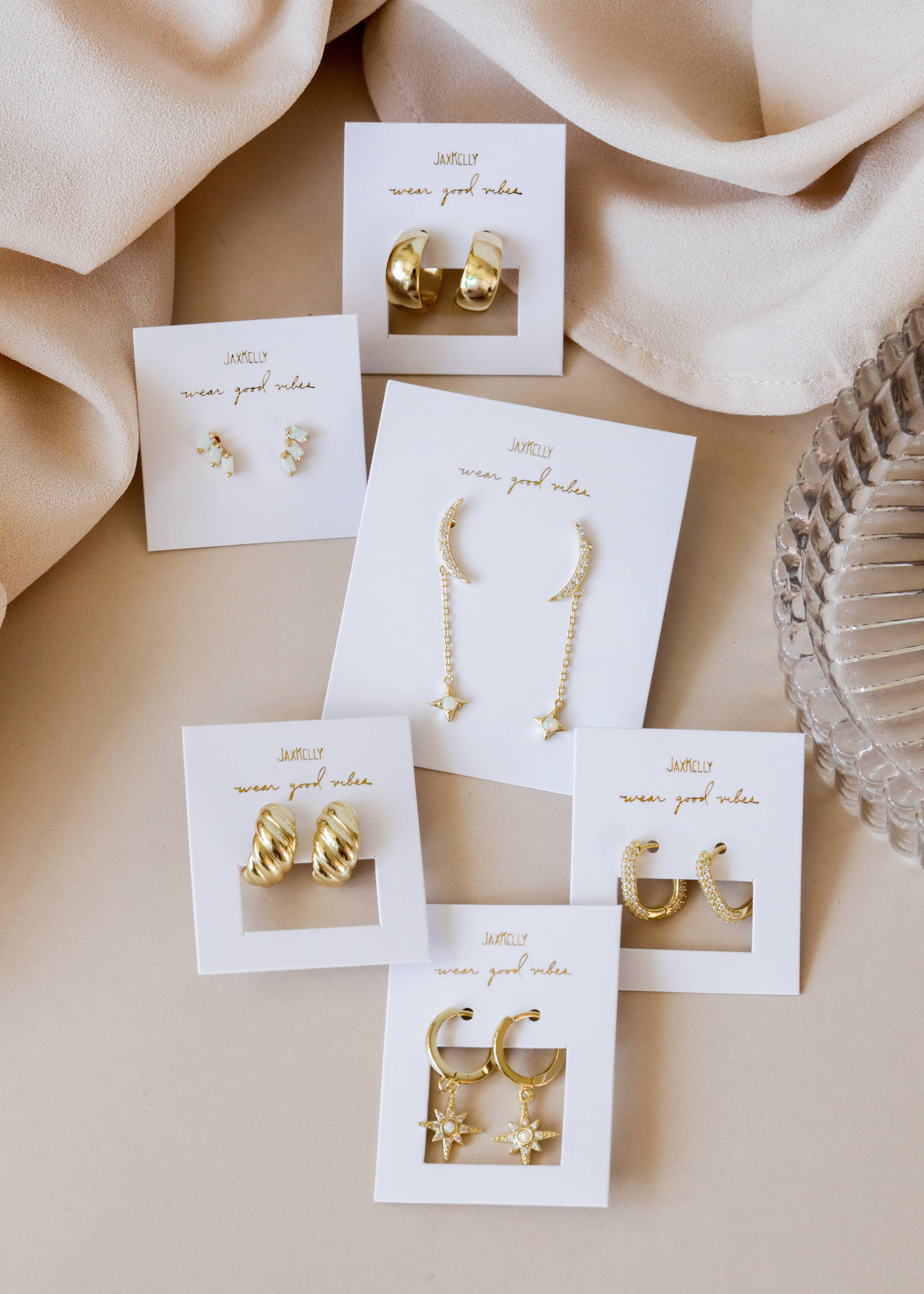 Gold Hoop - Pave - White CZ - Gold Earrings - Image 4