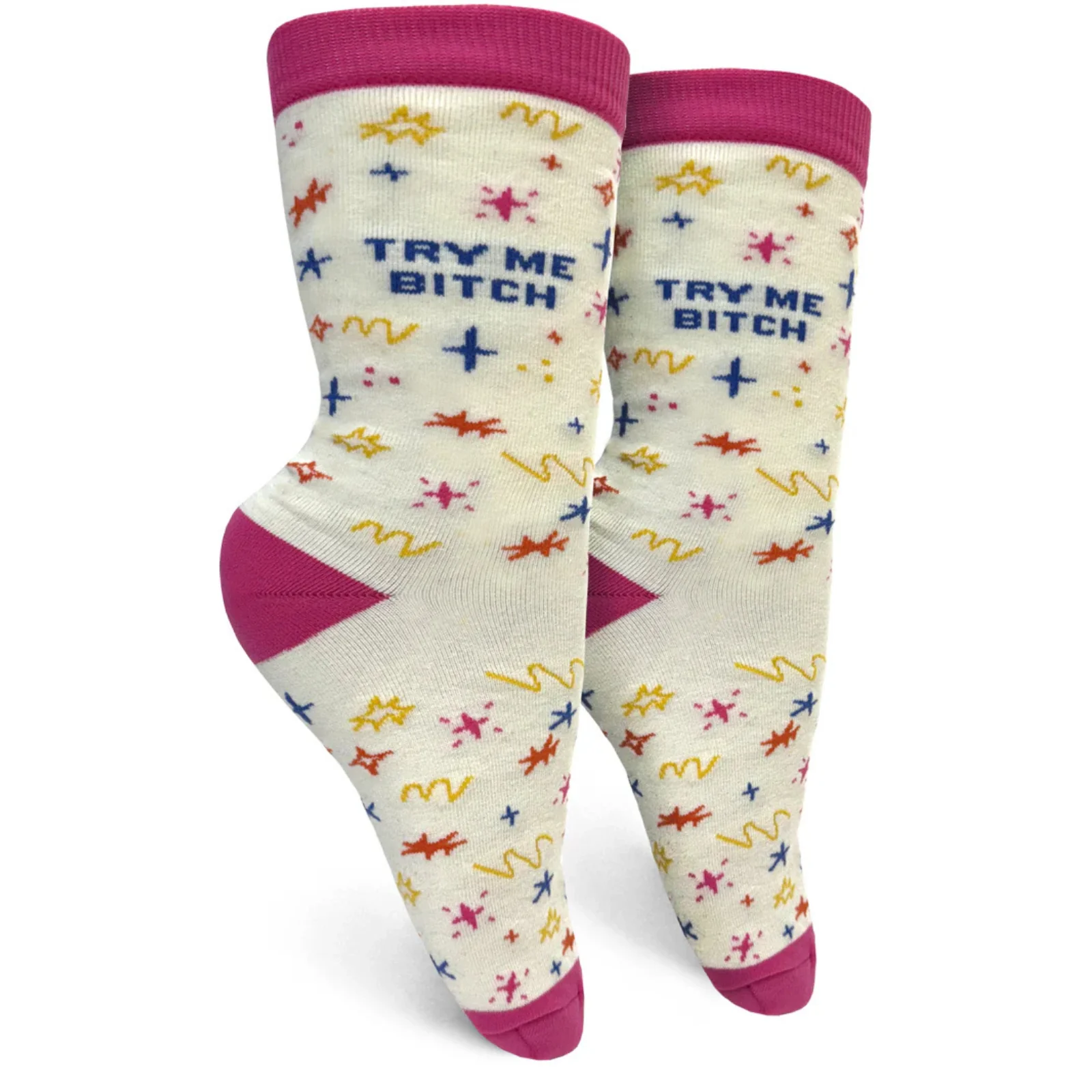 Groovy Things Co. Women's Crew Socks 'Try Me Bitch'