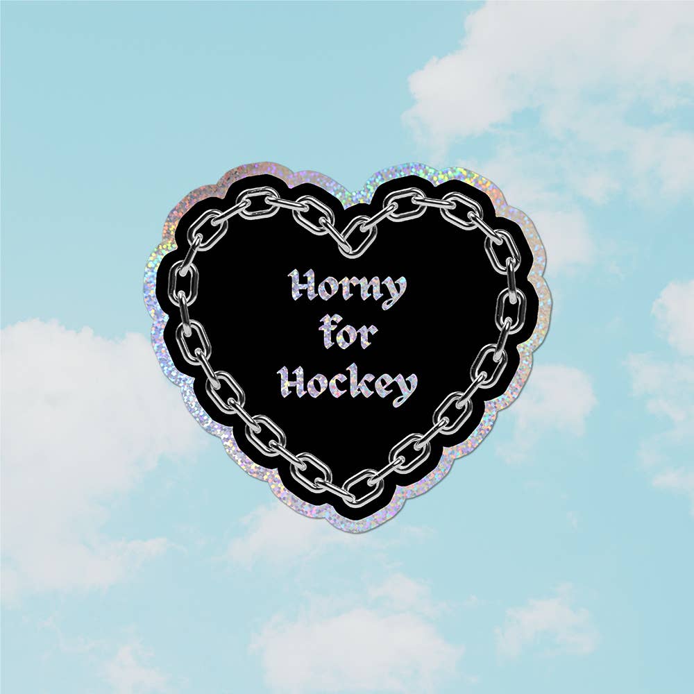 Horny for Hockey Glitter Sticker
