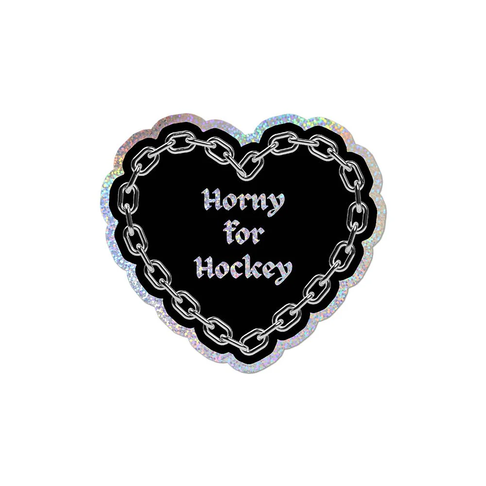 Horny for Hockey Glitter Sticker - Image 2