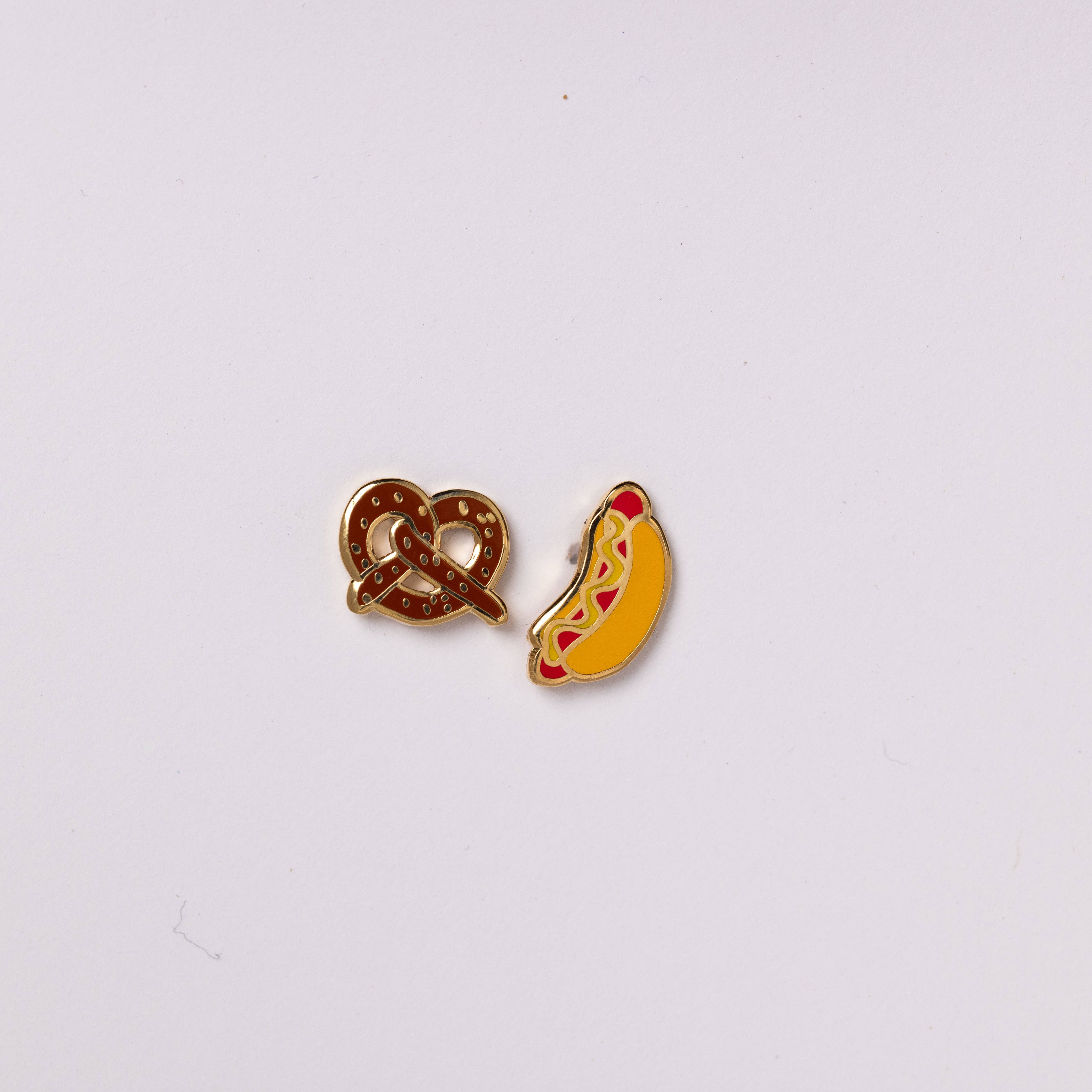 Yellow Owl Hot Dog & Pretzel Stud Earrings