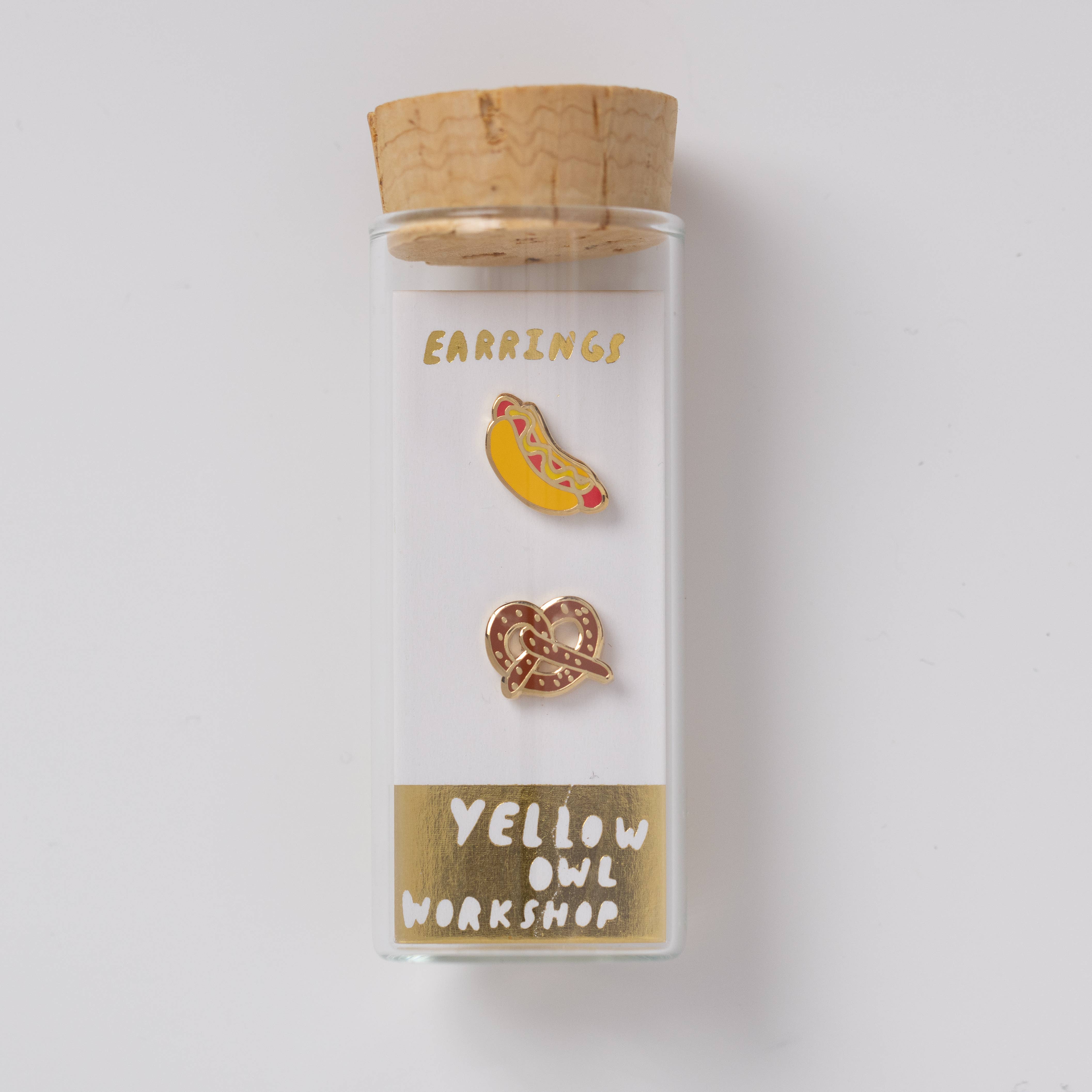 Yellow Owl Hot Dog & Pretzel Stud Earrings - Image 2
