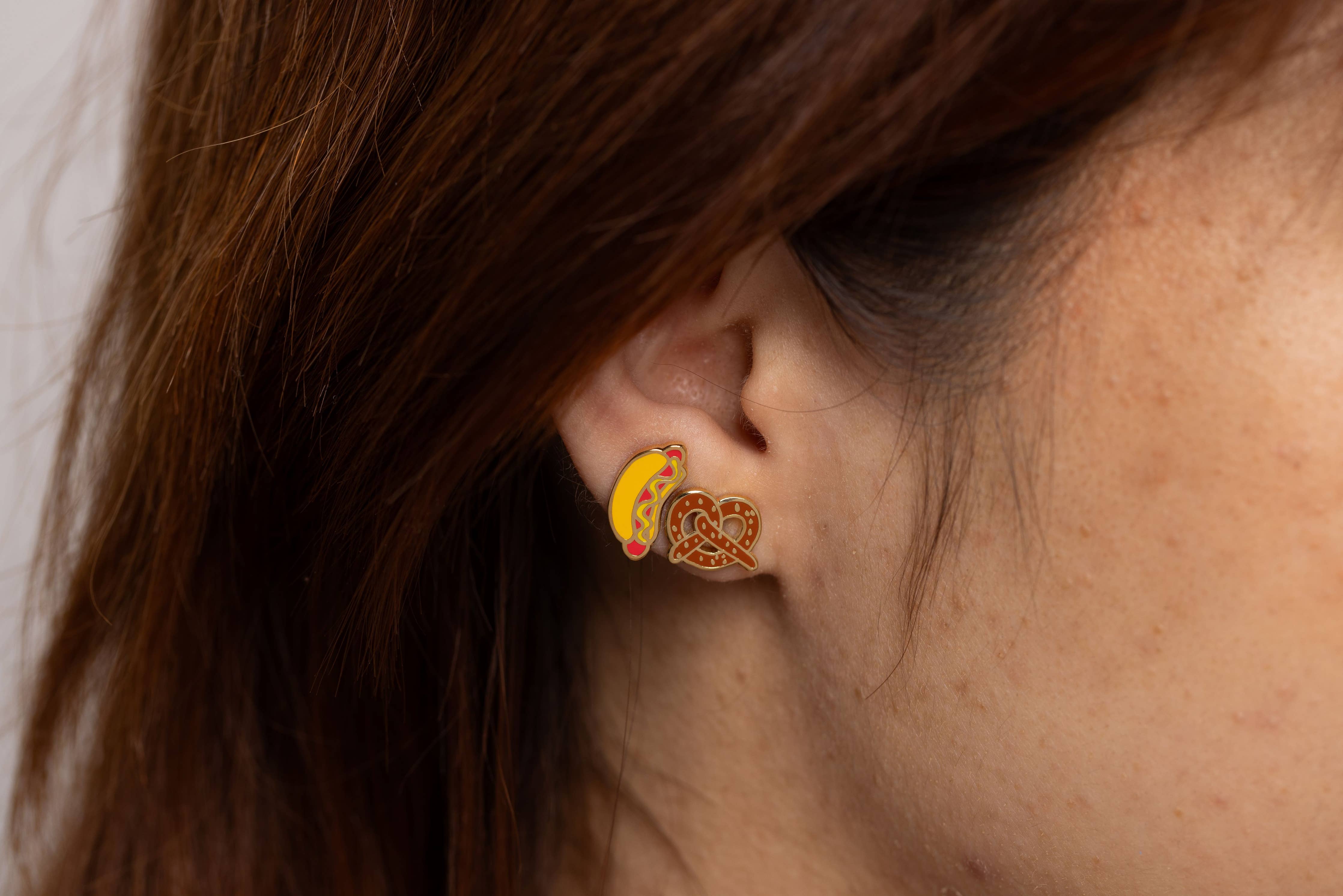 Yellow Owl Hot Dog & Pretzel Stud Earrings - Image 3