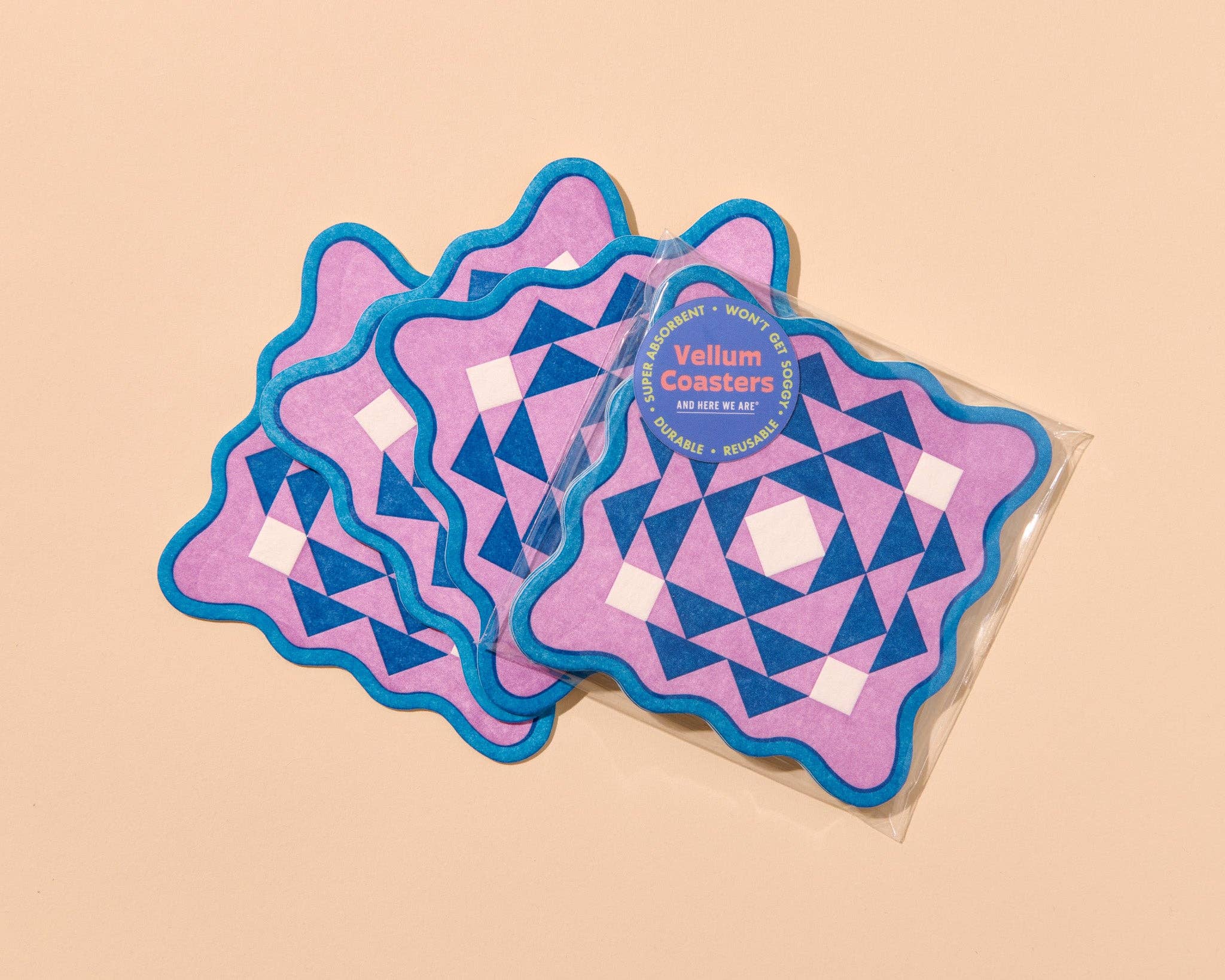 Kaleidoscope Letterpress Vellum Coasters - Blue/Purple (Set of 4)