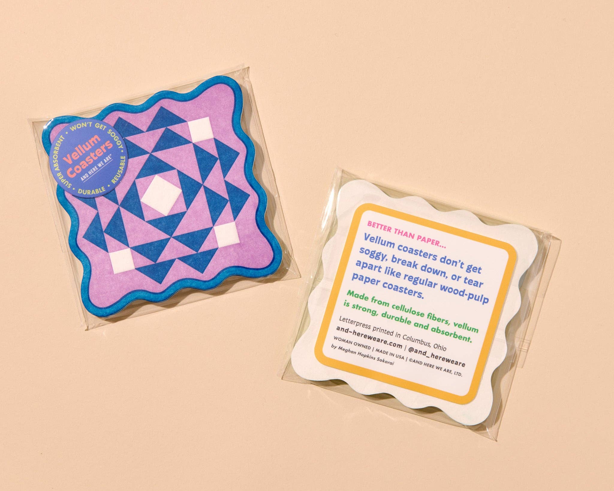 Kaleidoscope Letterpress Vellum Coasters - Blue/Purple (Set of 4) - Image 2