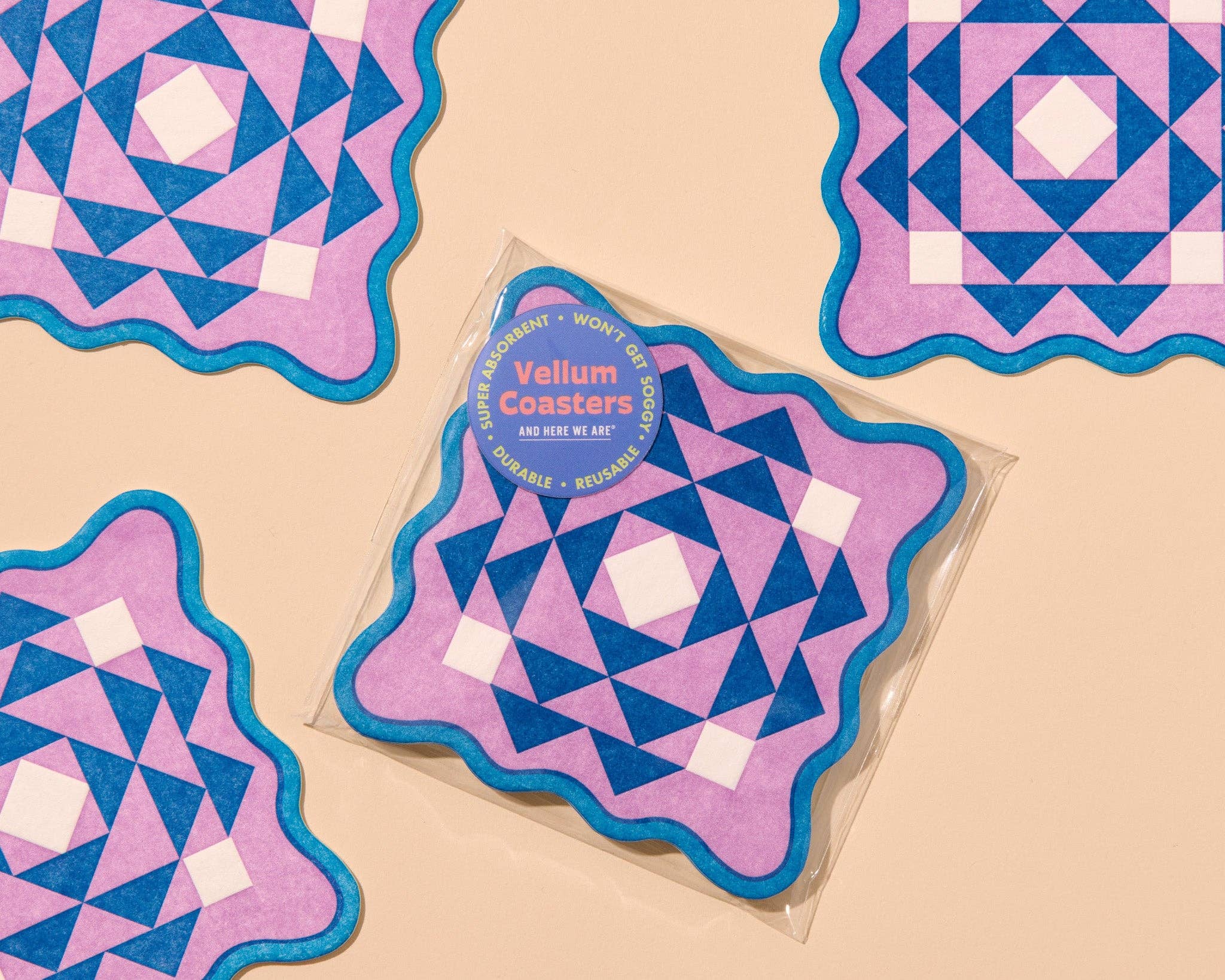 Kaleidoscope Letterpress Vellum Coasters - Blue/Purple (Set of 4) - Image 3