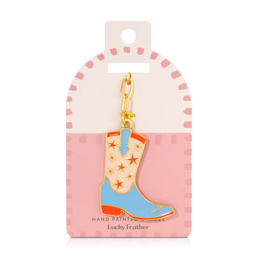 Lucky Feather Enamel Bag Charm - Cowboy Boot