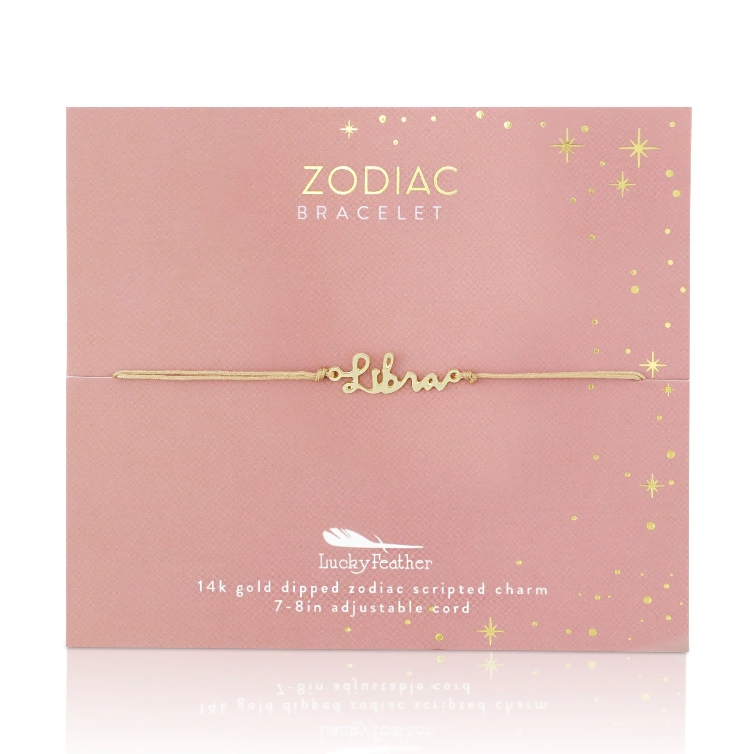 Lucky Feather Script Zodiac Cord Bracelet - 14k Gold - Image 2