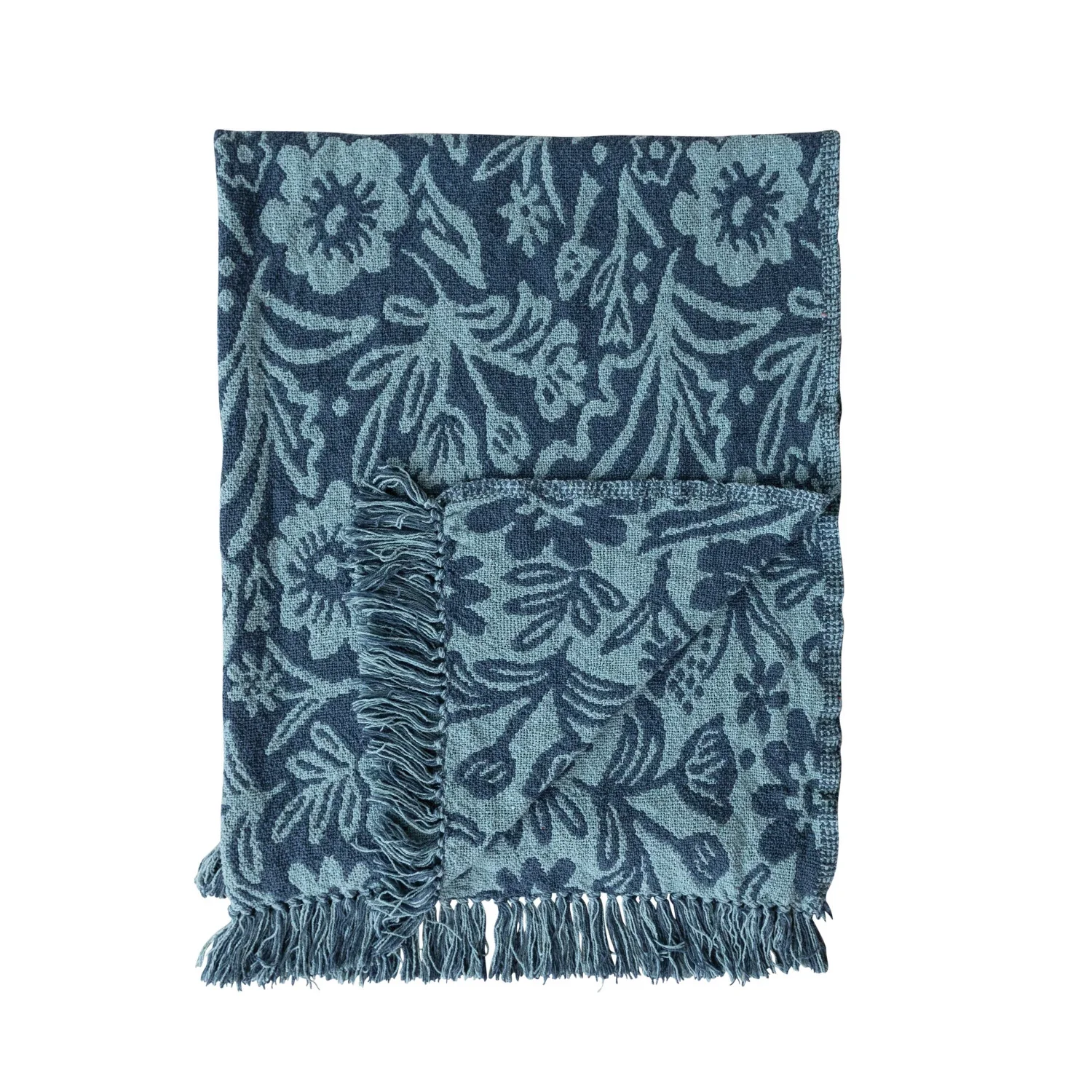 Recycled Cotton-Blend Throw Blanket - Blue Floral