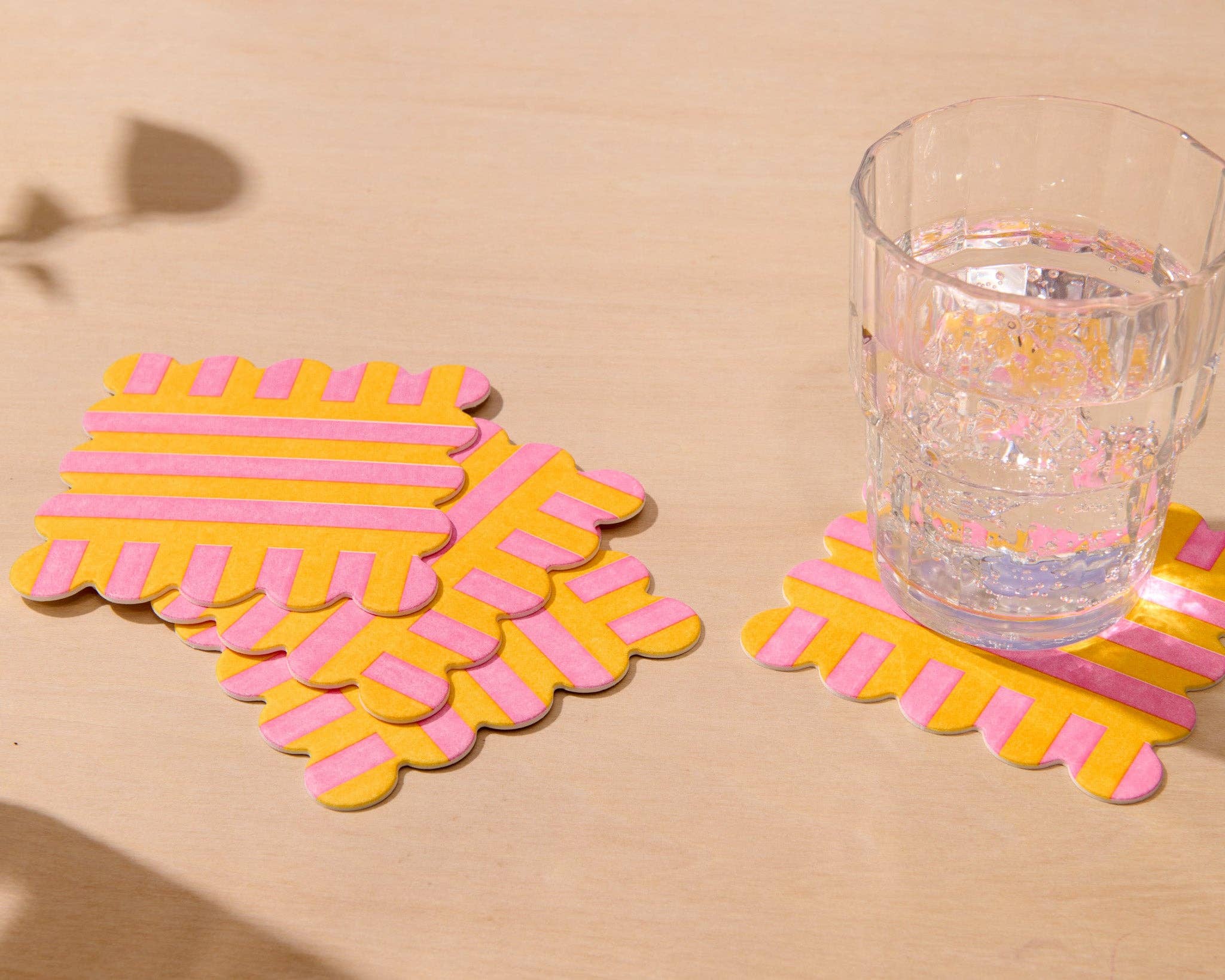 Riviera Stripes Letterpress Vellum Coasters - Pink/Yellow (Set of 4) - Image 4