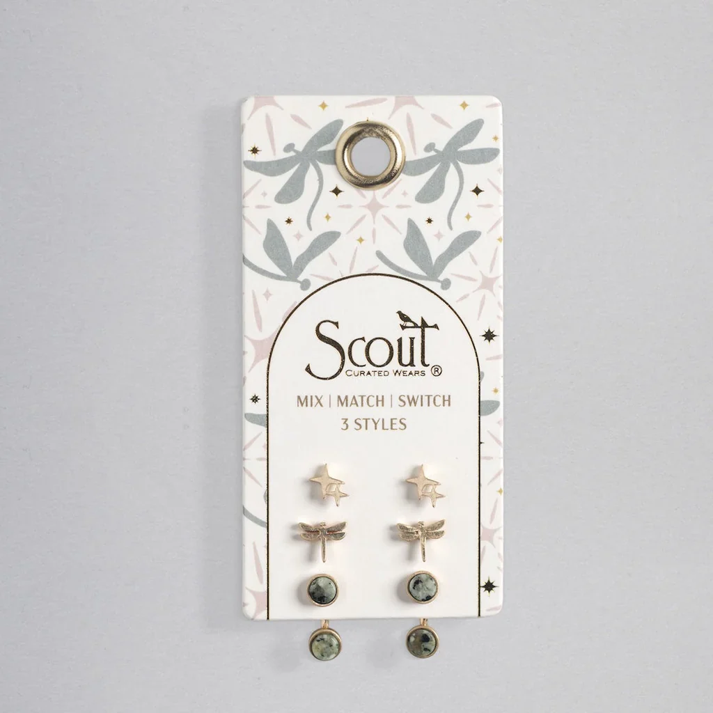 Scout Curated Wears Stud Trio Ear Jacket Set -  Dragonfly / African Turquoise / Gold - Image 3
