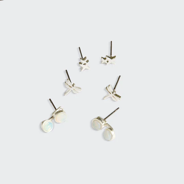 Scout Curated Wears Stud Trio Ear Jacket Set - Dragonfly / Opalite / Silver