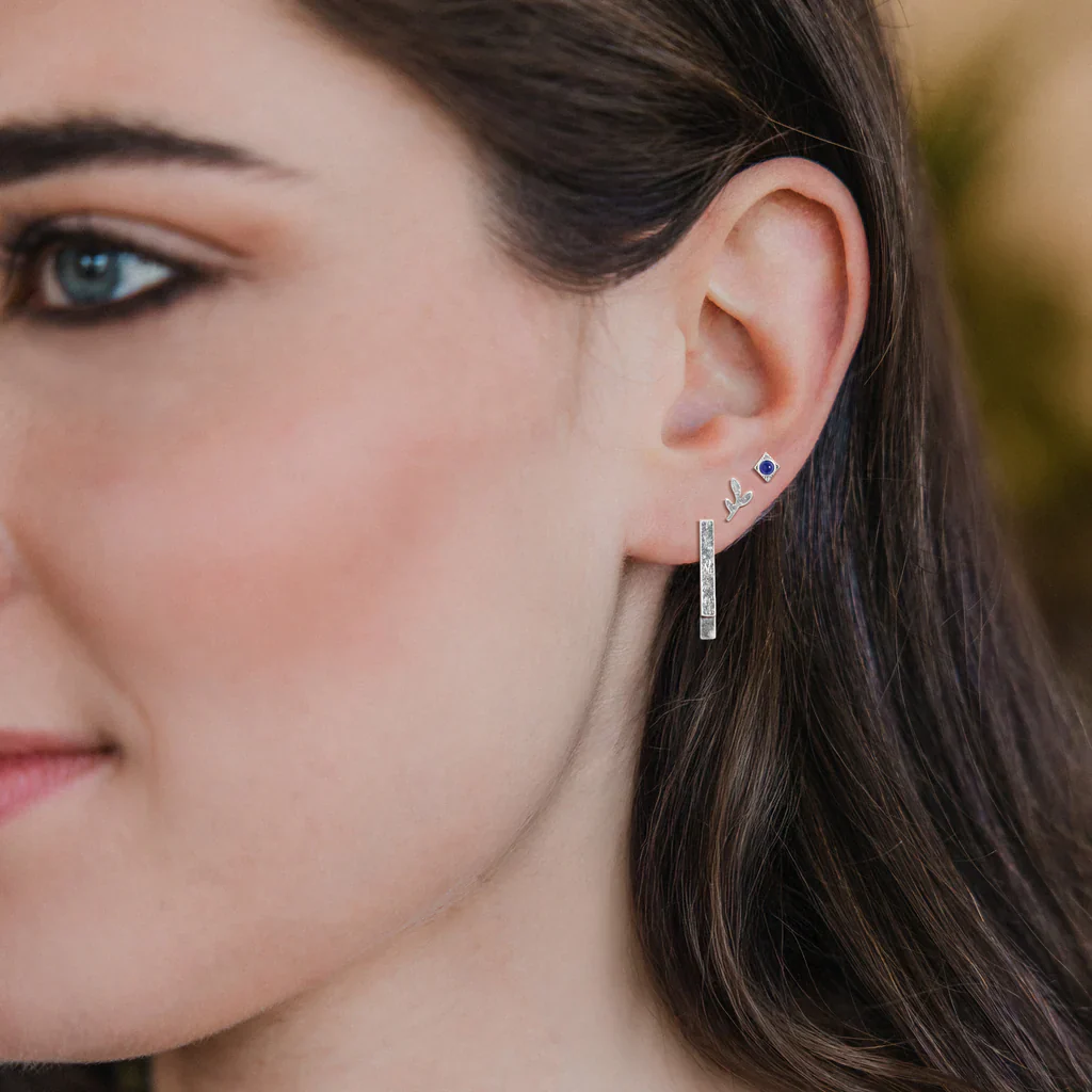 Scout Curated Wears Stud Trio Ear Jacket Set -  Leaf / Lapis / Silver - Image 2