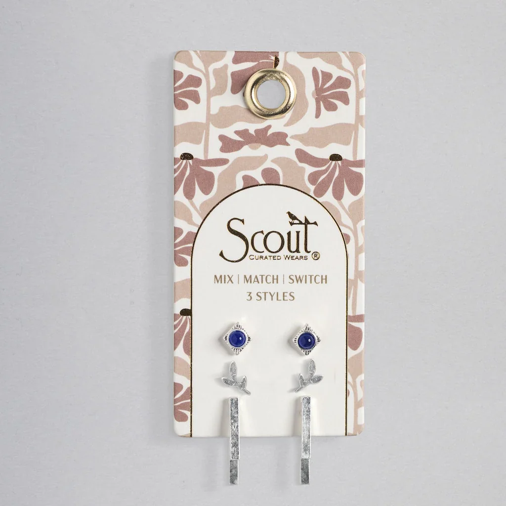 Scout Curated Wears Stud Trio Ear Jacket Set -  Leaf / Lapis / Silver - Image 3